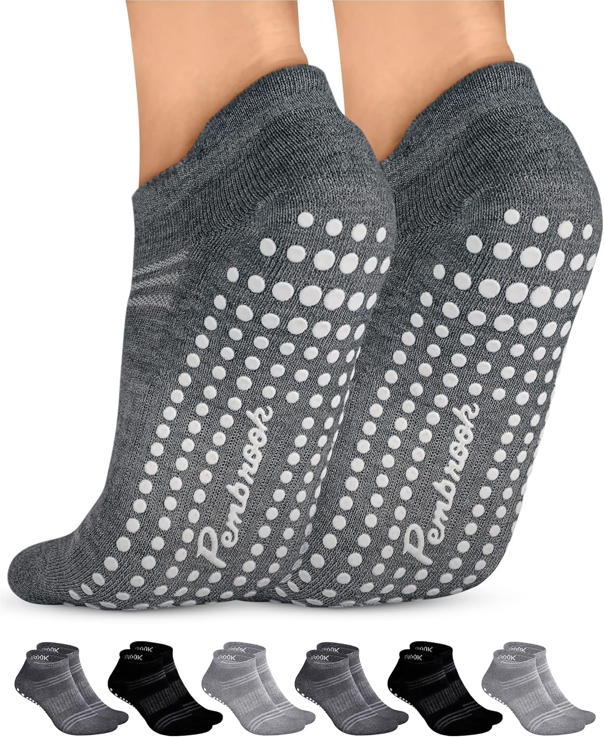 Pembrook Grip Socks for Women and Men 6 Pairs Barre Socks with Grips