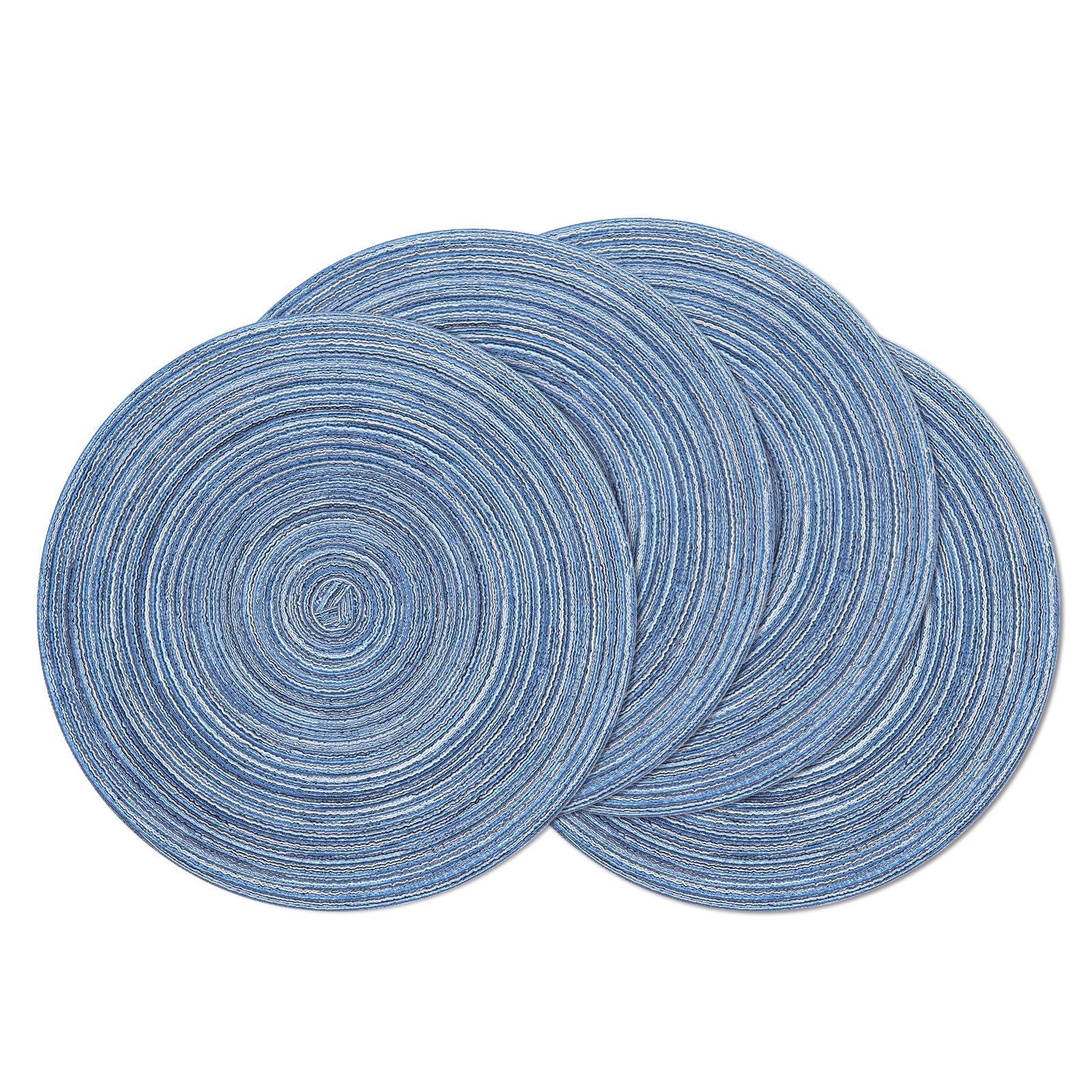 SHACOS Round Braided Placemats Set of 4 Dining Table Placemats 15 inch Circle Place Mats Easy to Clean Table Mats Indoor Outdoor, Blue Gray