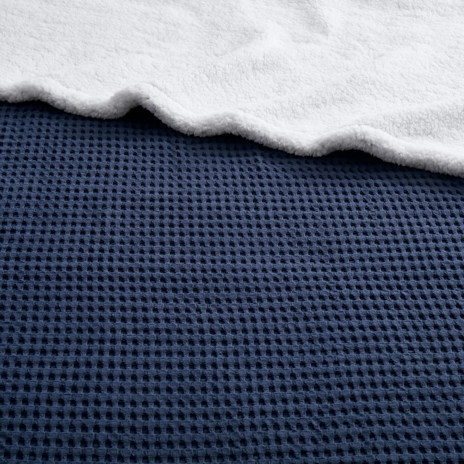 Levtex Home - Mills Waffle - Sherpa Throw - Navy Cotton Waffle - Quilt Size (50x60in.)