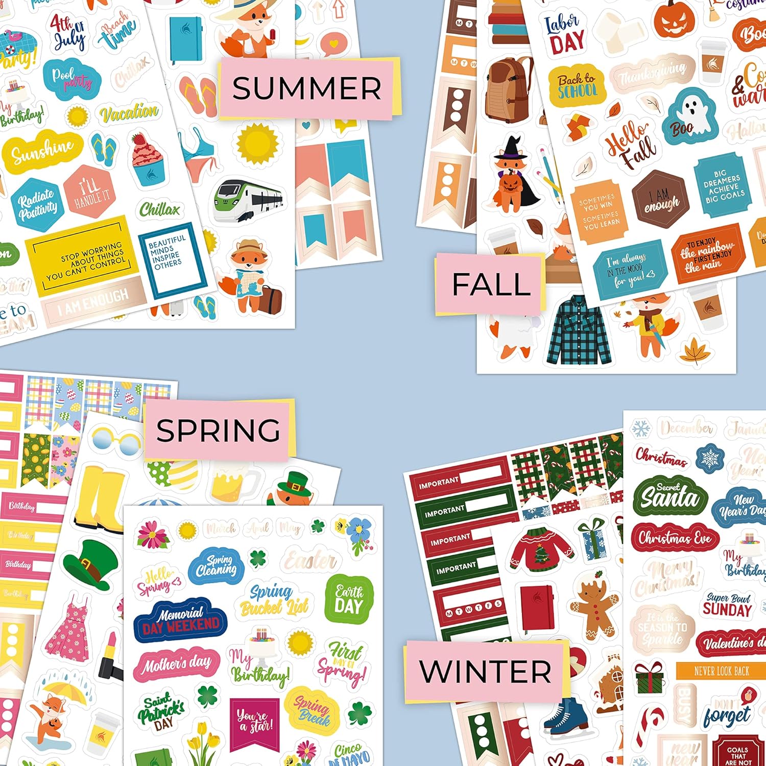 Clever Fox Seasonal Planner Stickers – 600+ Month, Holiday & Seasons Stickers for Your Planner, Monthly Journal & Calendar – 18 Sheets, Set of Stickers & Washi Tape by Clever Fox (Seasonal Pack) : Office Products