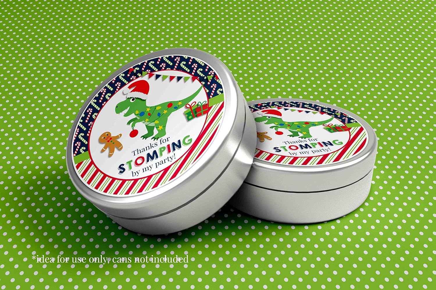 Tree Rex T-Rex Dinosaur Themed Christmas Birthday Thank You Sticker Labels for Kids, 40 2" Party Circle Stickers by AmandaCreation, Great for Party Favors, Envelope Seals & Goodie Bags