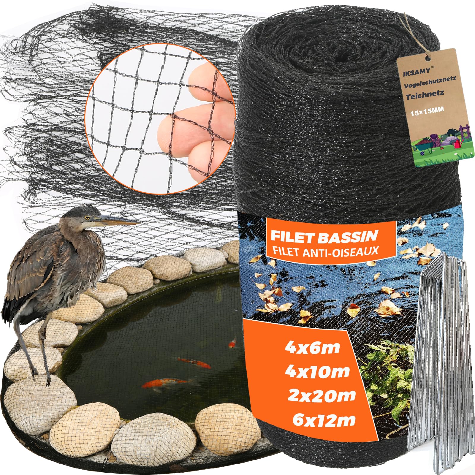 Filet Oiseaux Filet de Protection - 6 x 12 m Filet Anti-Oiseaux pour étang 20 g/m²-Noir, Filet Protection Maille Fine pour Bassin, Arbres, fruitiers