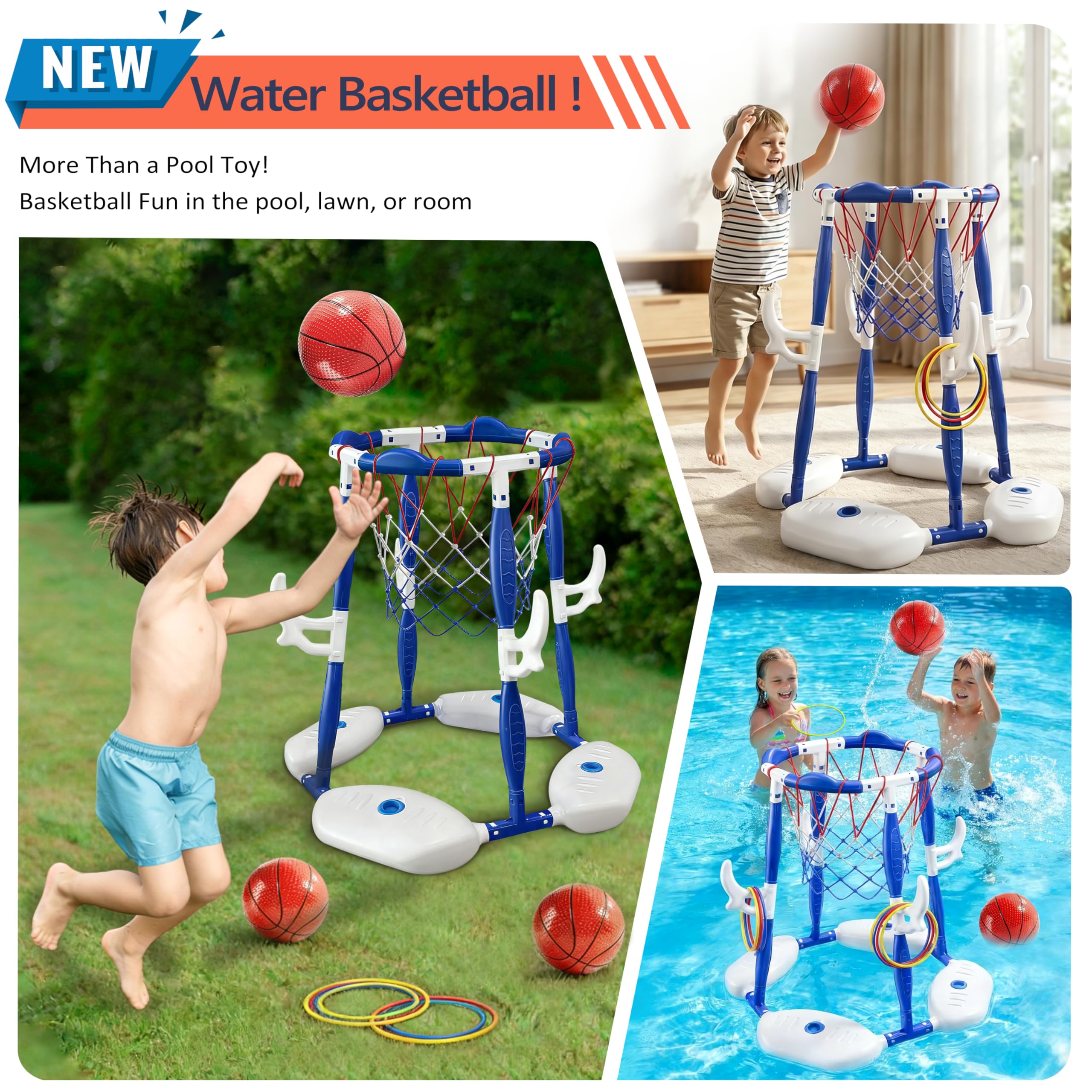 Pool Basketballkorb Set 2-in-1 Ringwurfspiel für Kinder Erwachsene Outdoor Indoor Wasserballspiel