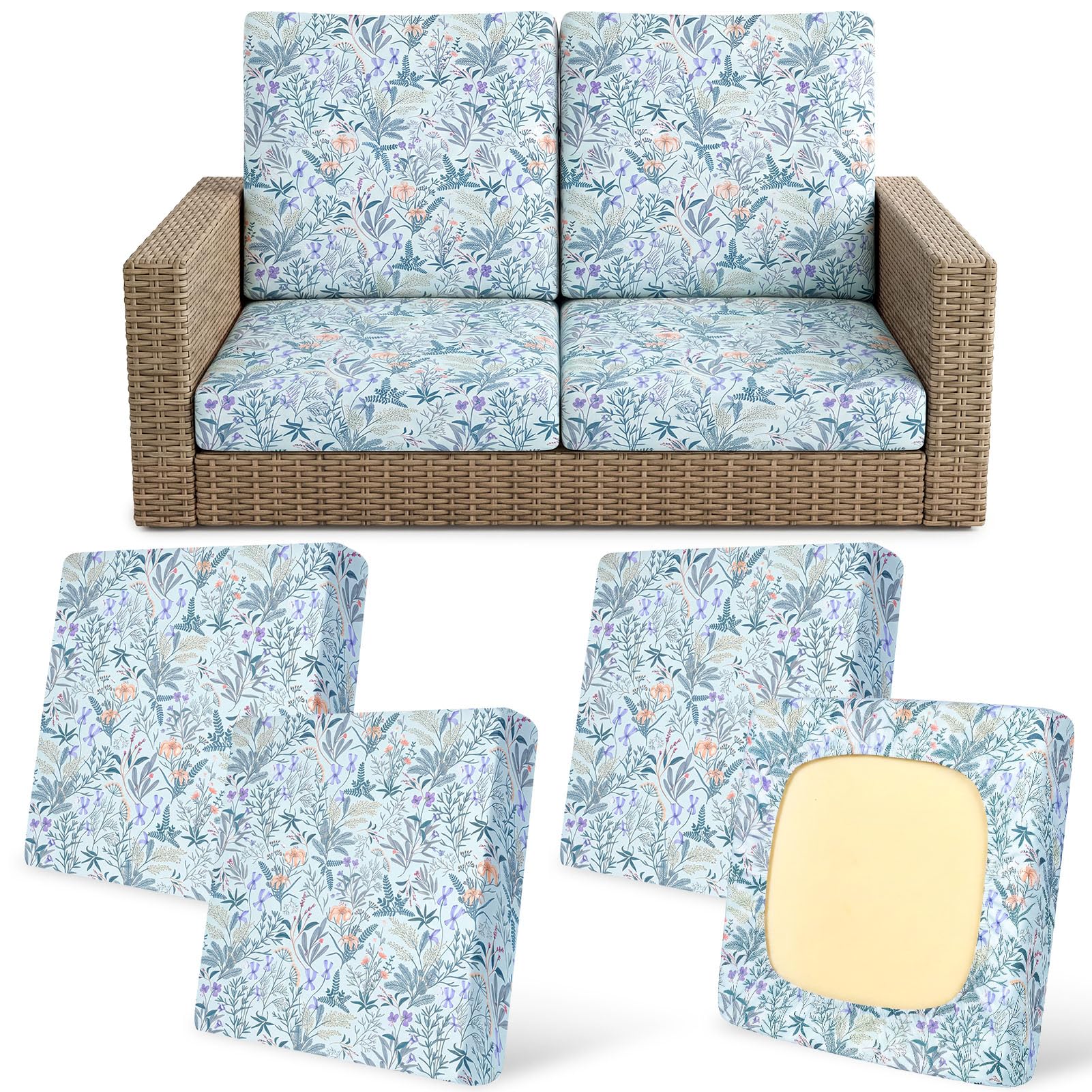 4Pcs Patio Cushion Covers Stretch Outdoor Furniture Protector Slipcovers