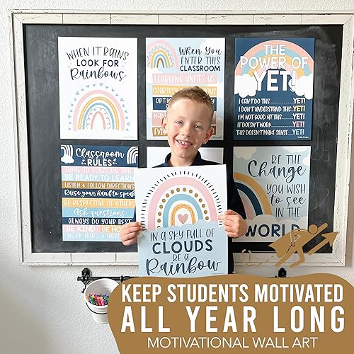 Miniatura 6 de Hadley Designs Carteles motivacionales para el aula, 9 arte de pared de mentalidad de crecimiento para profesores, decoraciones duraderas para el