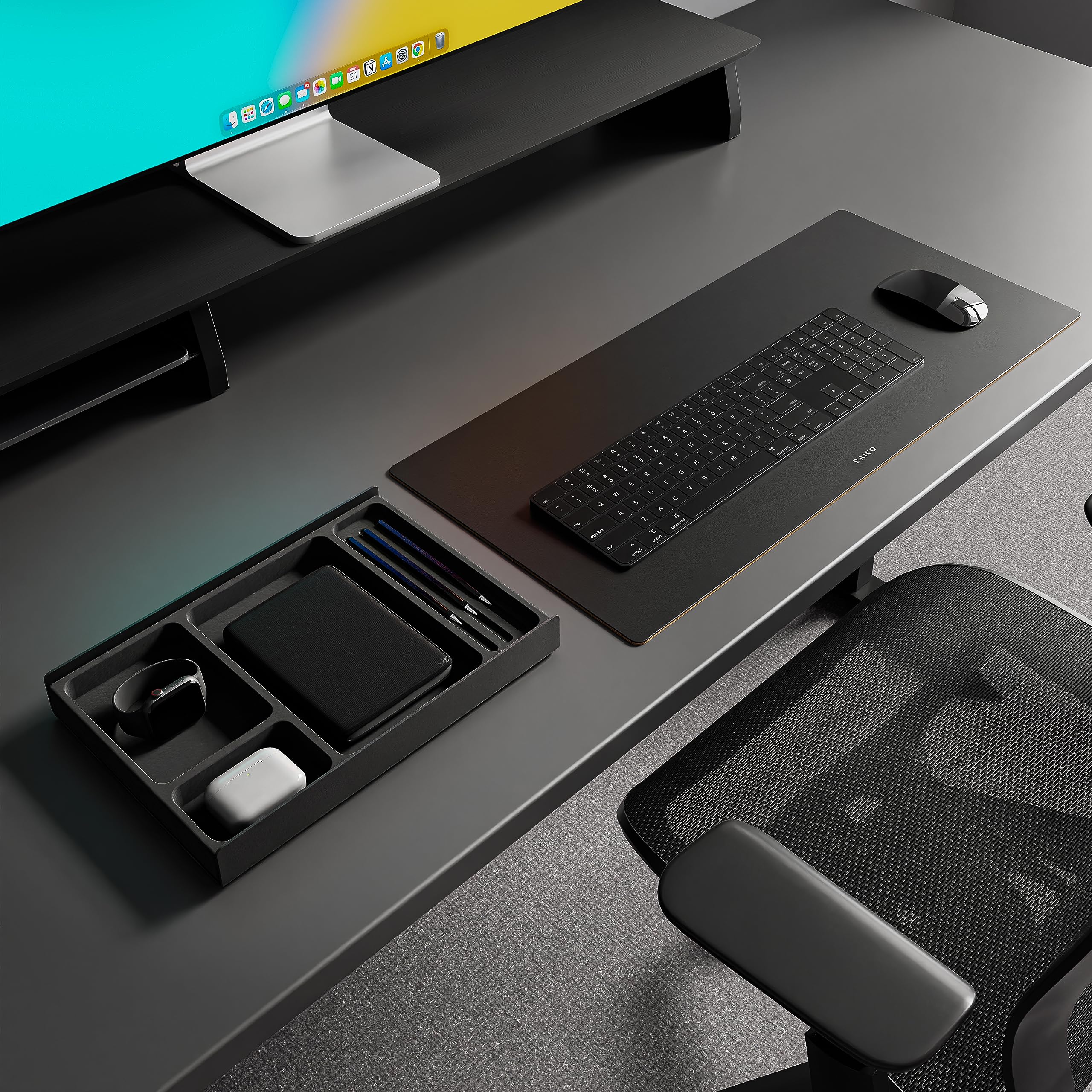 Raico Vassoio portaoggetti da scrivania con scomparti Grovemade alternativa sughero e alluminio Catchall Portapenne Cassetto per scrivania (alluminio nero + sughero nero)