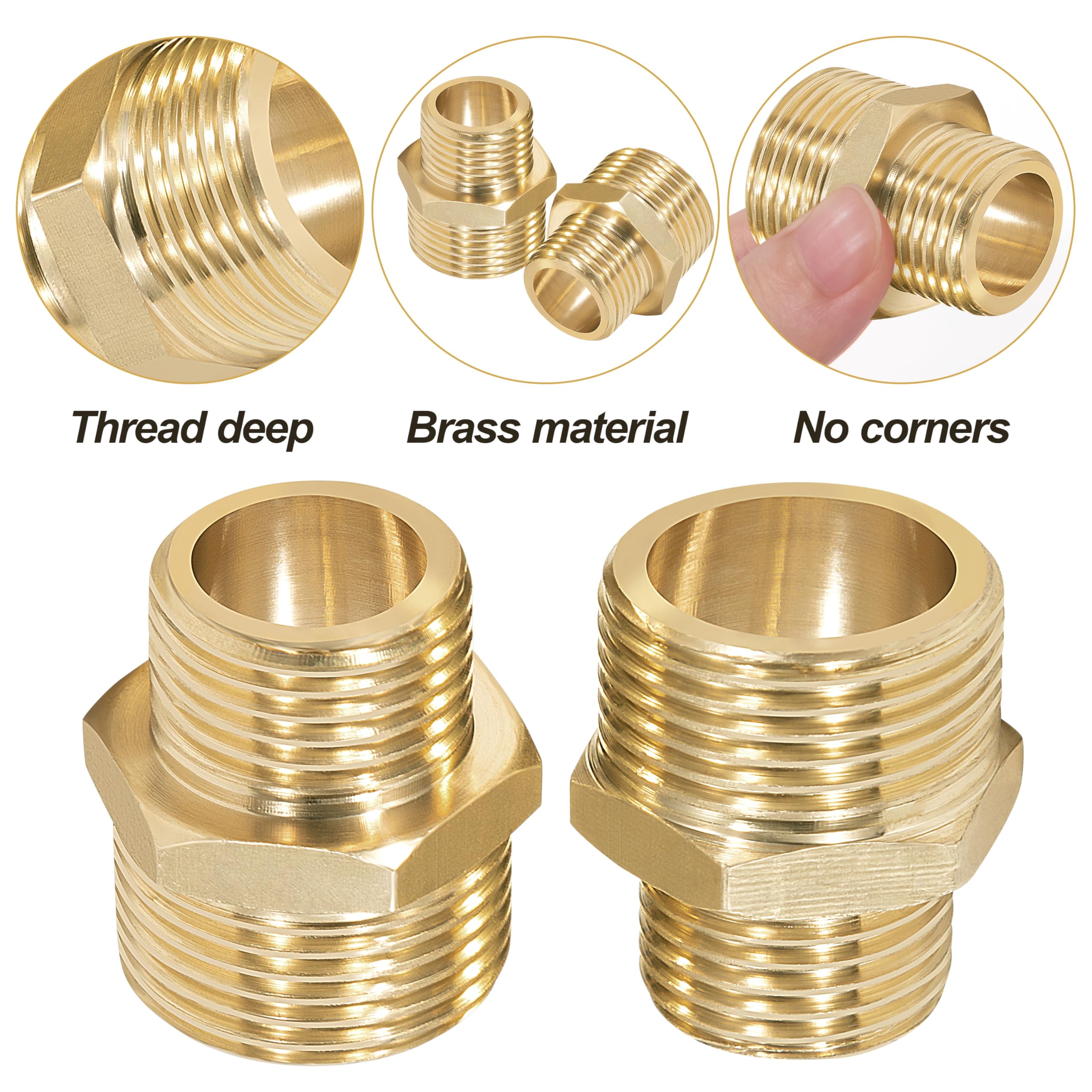 Raccords Double Mâle Laiton 3/4" à 3/8" - Filetage Hexagonal, 2 Pièces - Pour Eau, Air, Gaz, Carburant - Conversion De Tuyauterie