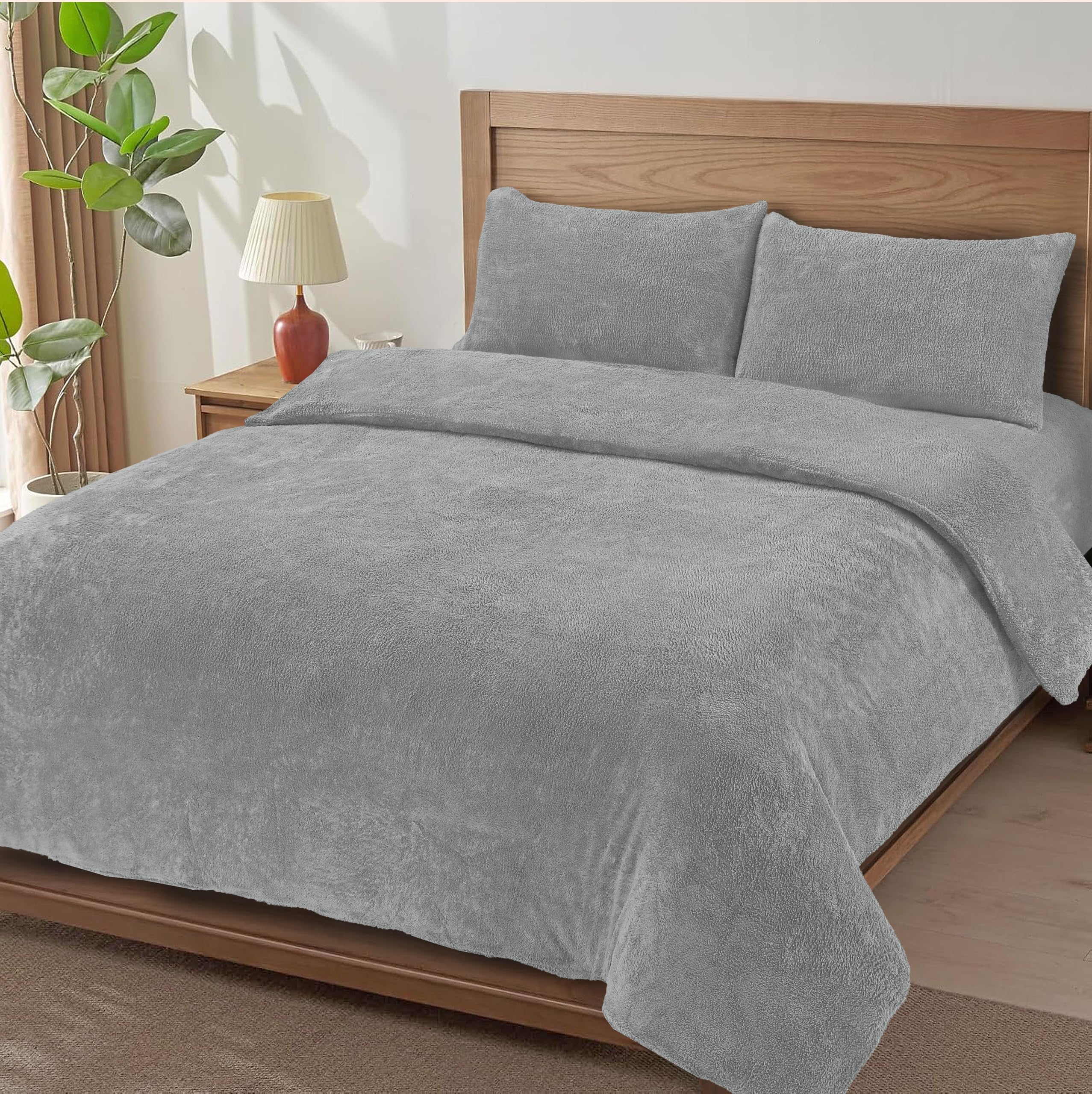 MH Traders Soft Teddy Fleece Duvet Cover Breathable, Comfortable & Durable Bedding Cover Cosy, Easy-Care Terry Duvet Cover for Everyday Use (Silver, Single)