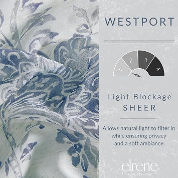 Westport Floral Tie-Top Sheer Window Curtain, Indigo - 52 W x 95 L