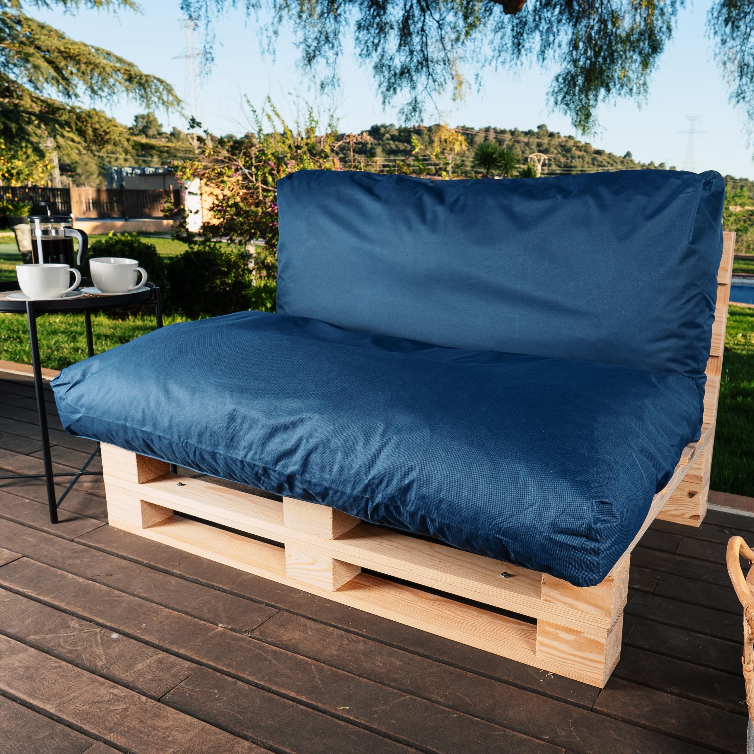 Cuscini per Pallet Fodera Impermeabile Anti UV Rimovibile Lavabile Imbottito Schiuma 120x60 cm Blu