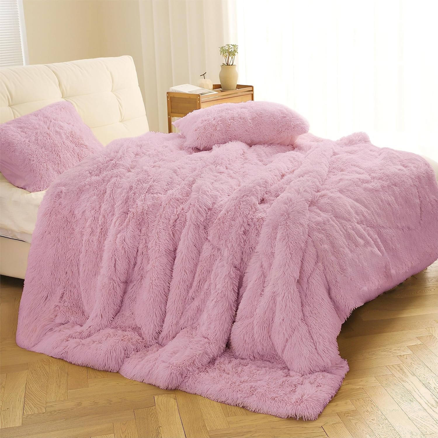 Auemtyn Fluffy Shaggy Duvet Cover Set Queen Size 3 Pieces