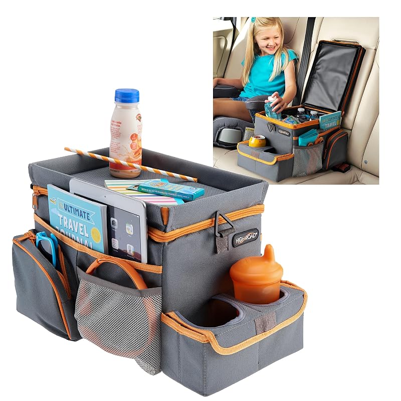 Organizador automotivo para encosto de banco High Road CarHop com bandeja, cooler térmico e porta-copos cinza