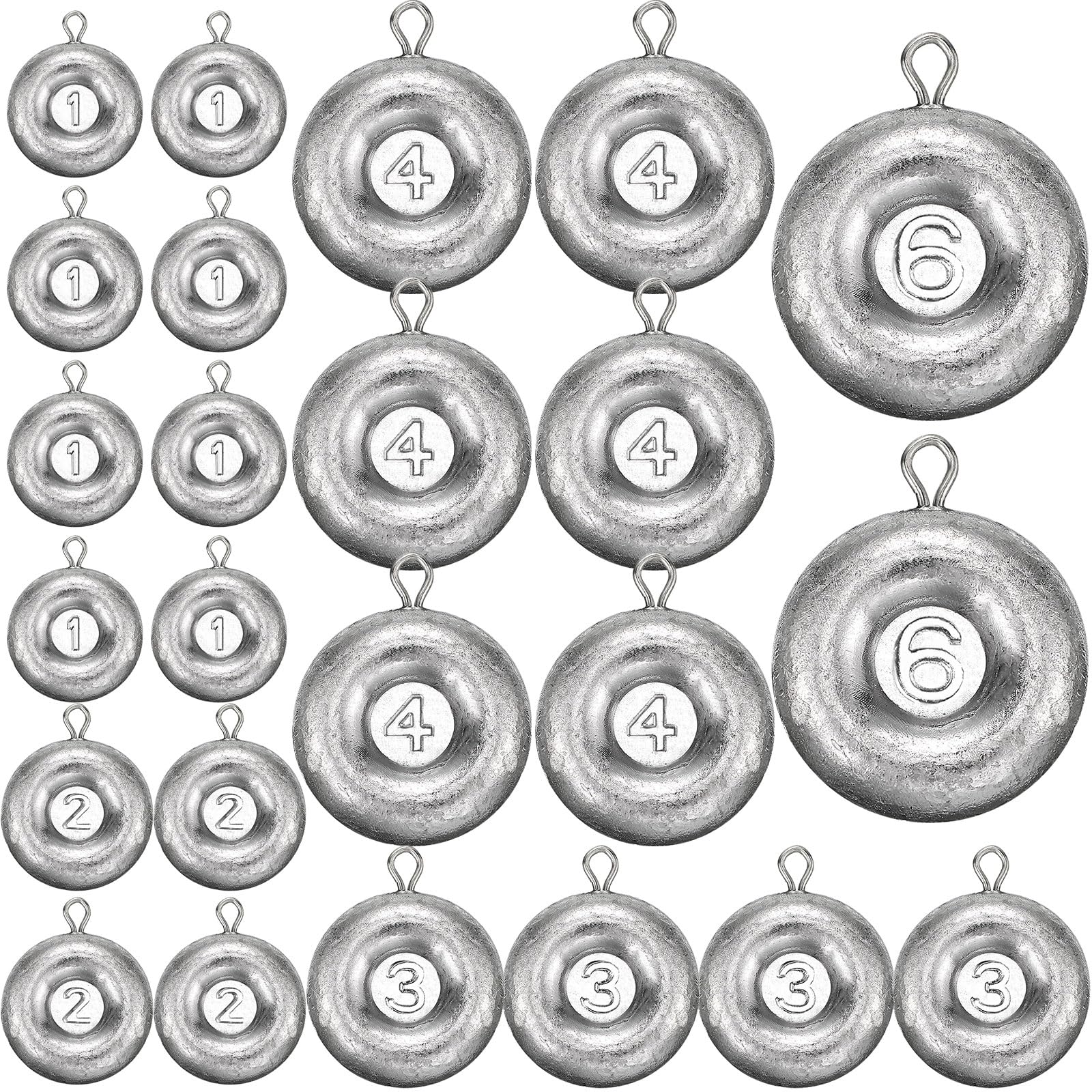 24 Pieces Fishing Disc Sinkers Weights Disc Sinker Fishing Sinkers Weights for Saltwater Catfishing Trolling Surf Tackle