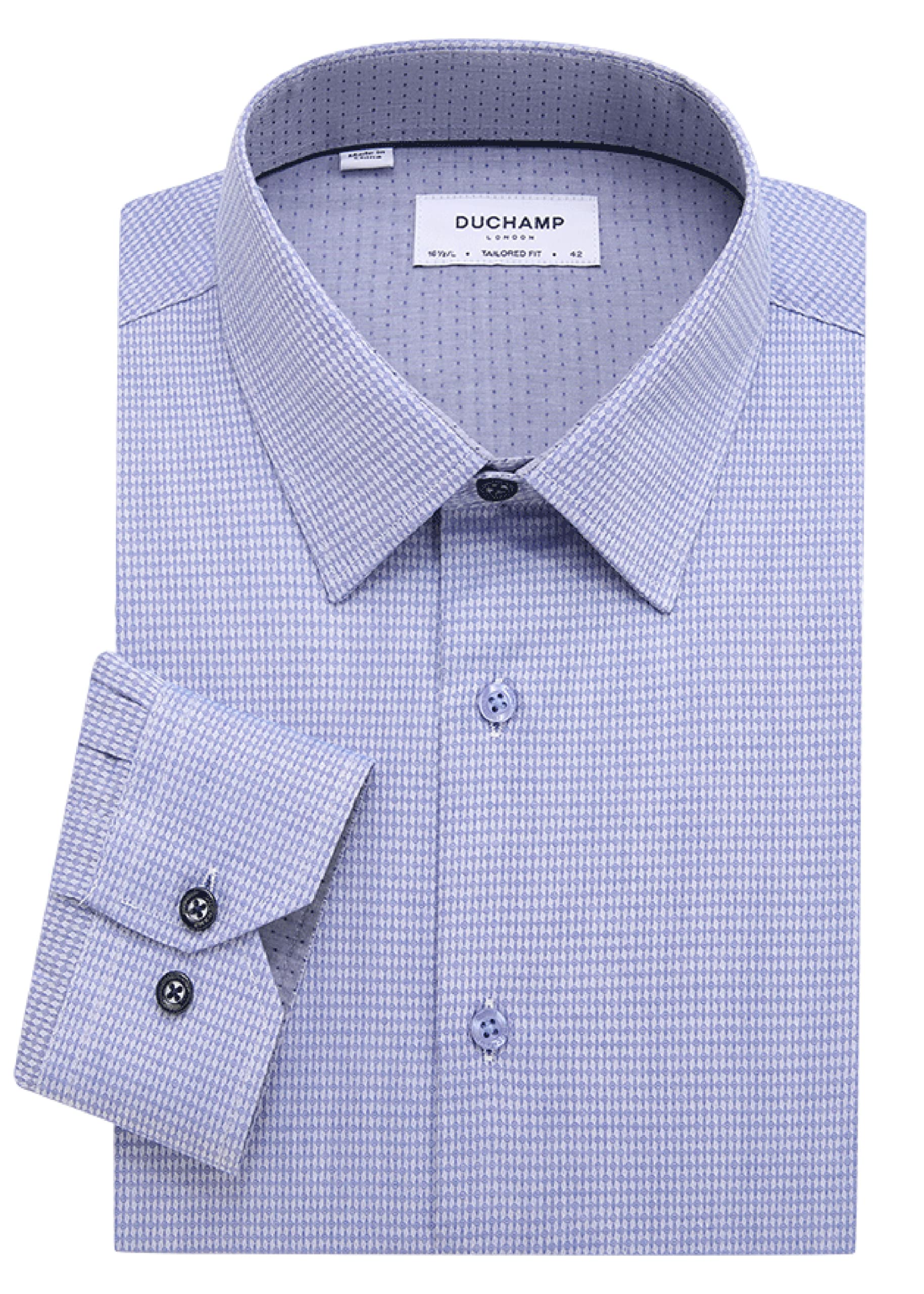 Duchamp London Fancy Neat Dress Shirt as1 Neck 14 Point 5 Navy