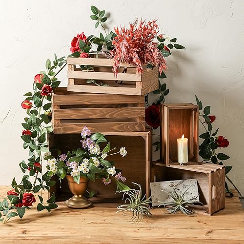 Miniatura 2 de KMwares Juego de 5 cajas de madera vintage, cajas de madera rústica para almacenamiento y exhibición, jaula de leche de granja, cocina, baño, boda,