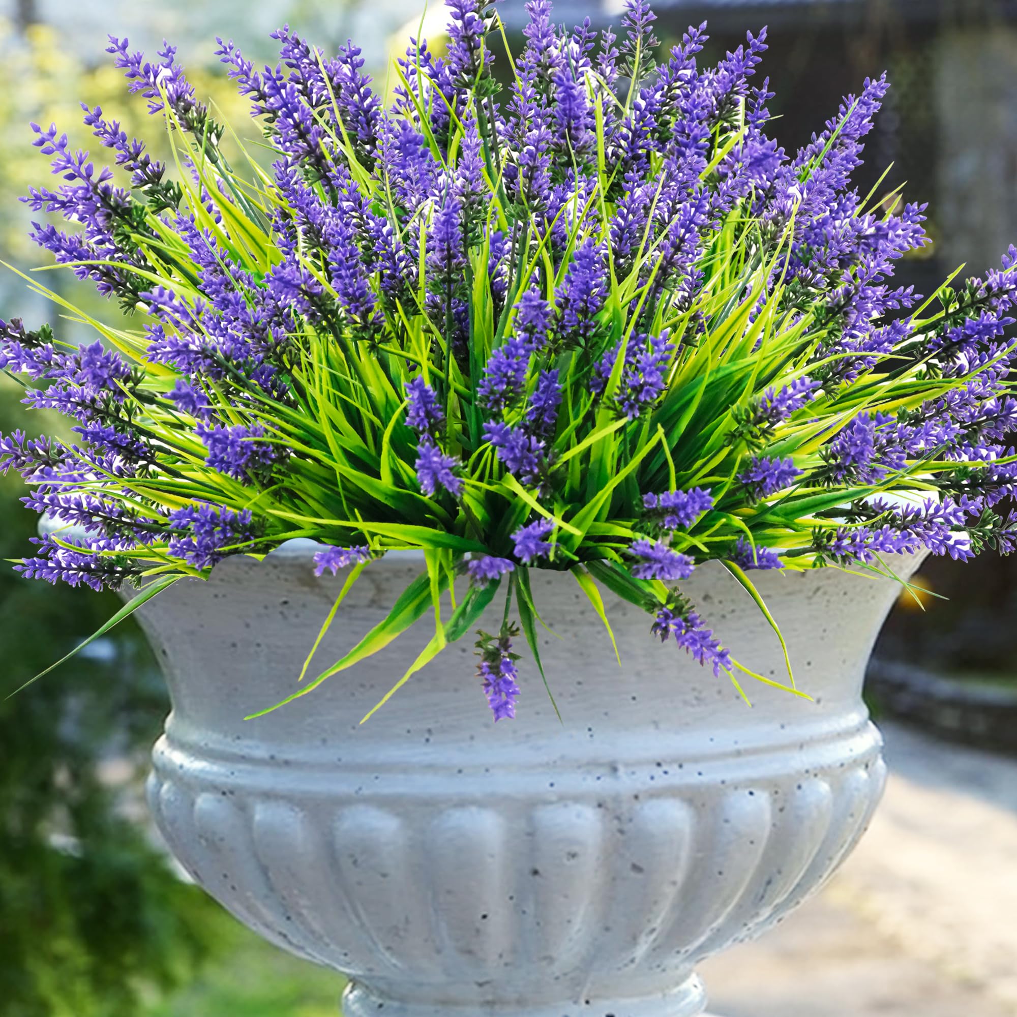 22 piezas de flores artificiales para exteriores, resistentes a los rayos UV, lavanda, plantas de vegetación falsas con flores moradas para decoración de macetas para ventana, jardín, patio,