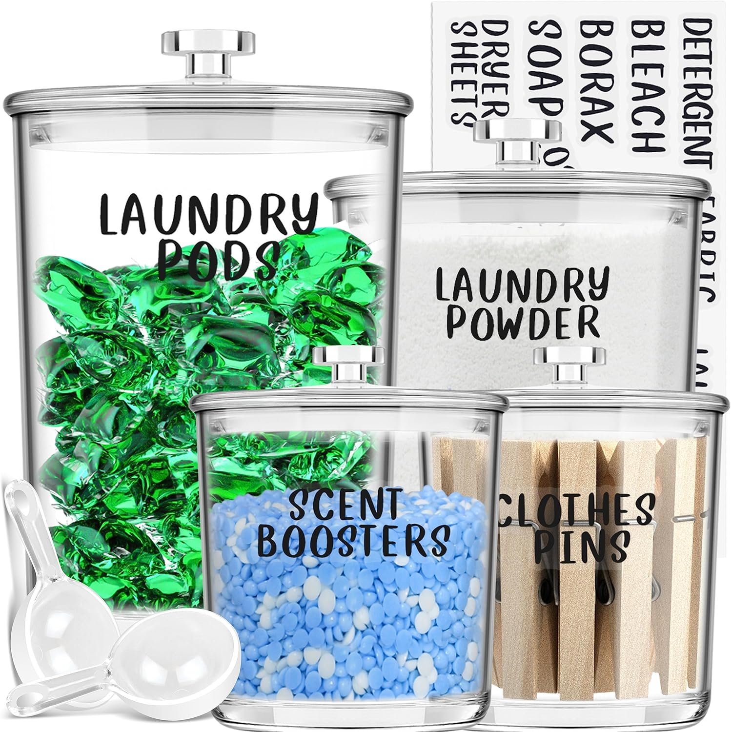 TIDIdea 4Pack Laundry Room Organization Jars Laundry Storage Containers with Laundry Labels