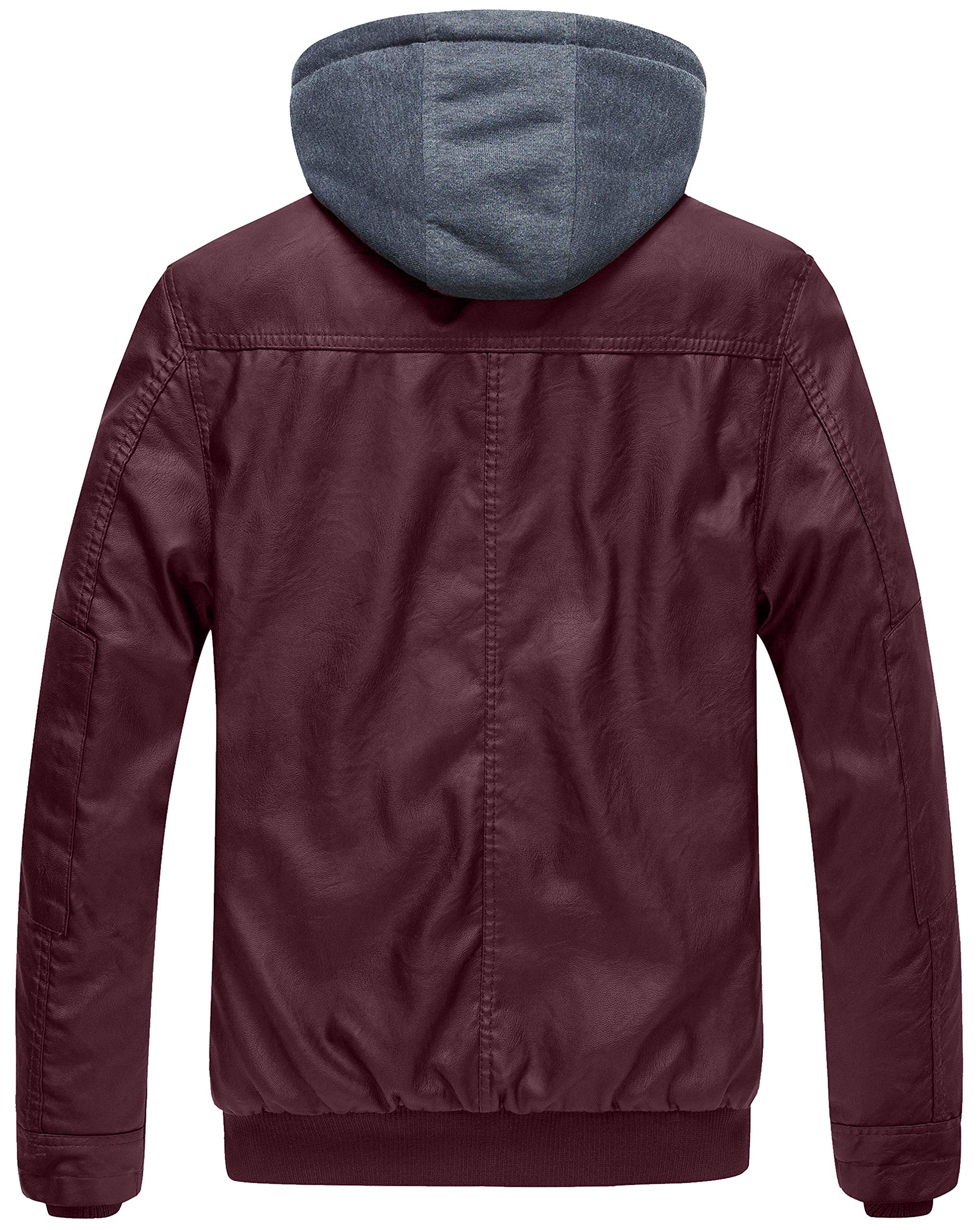 Wantdo Giacca in Pelle da Uomo Giubbotto con Cappuccio Rimovibile da Lavoro Mezza Stagione Primavera Antivento Antipioggia Giacca da Moto Casual