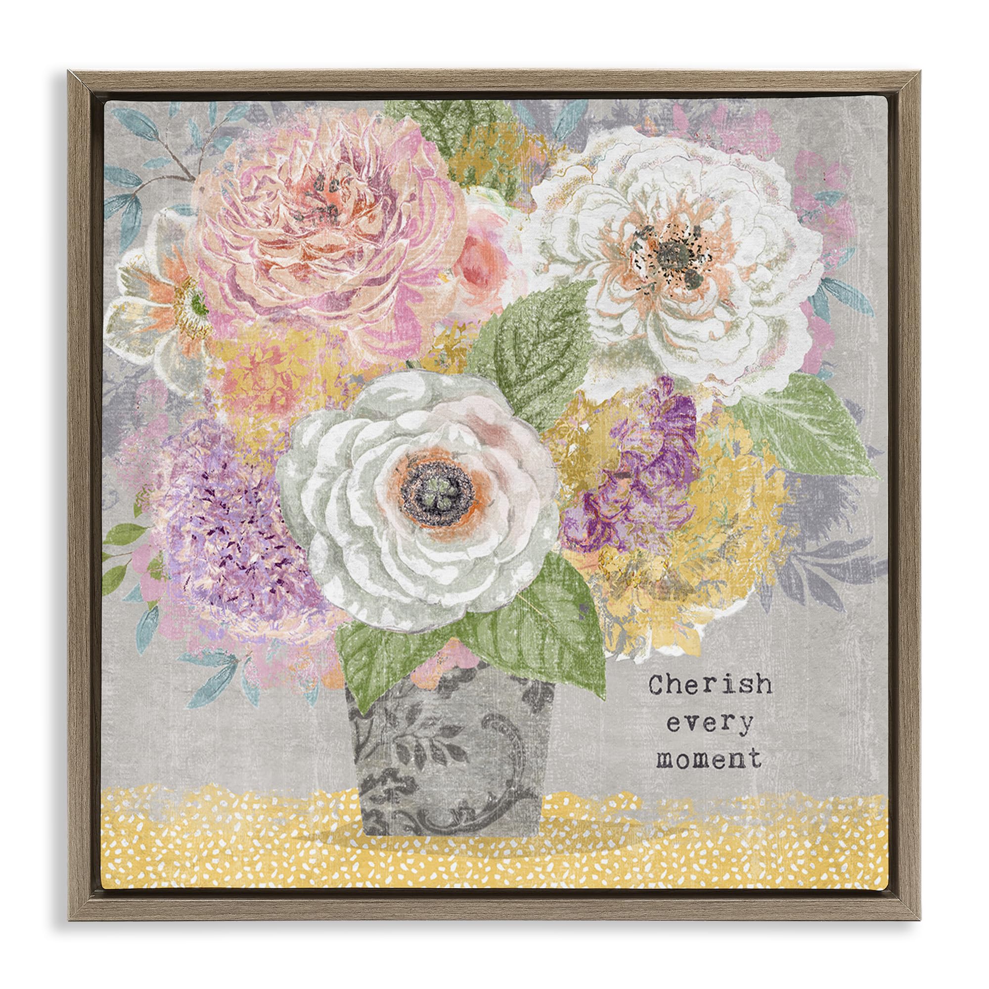 Stupell Industries Montalcino Elm (Textured) 'Cherish Every Moment Inspiration'| Floating Frame Canvas Art
