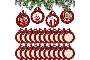 Blulu Christmas Photo Frame Ball Ornaments, Red Black Plaid