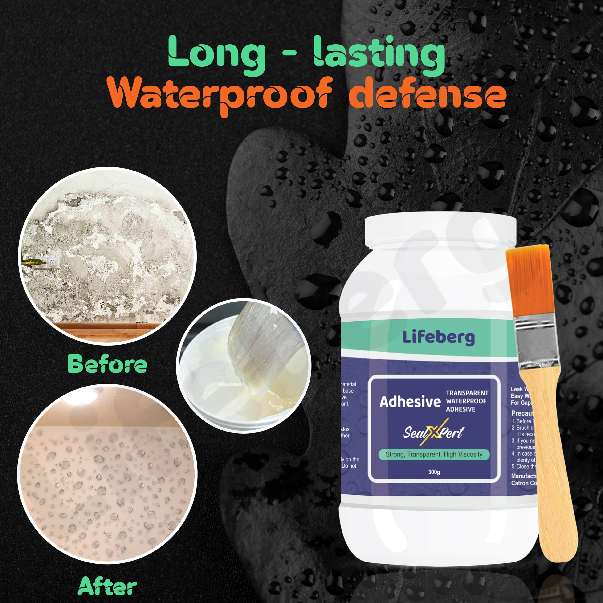 Waterproof 3 Crack SealXPert With Brush Transparent Universal Adhesives 900g,Roof Water Leakage Solution Transparent Waterproof Glue product image 2