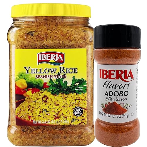 Iberia Adobo With Sazon, 12.75 onzas + arroz amarillo Iberia estilo español, 3.4 libras.