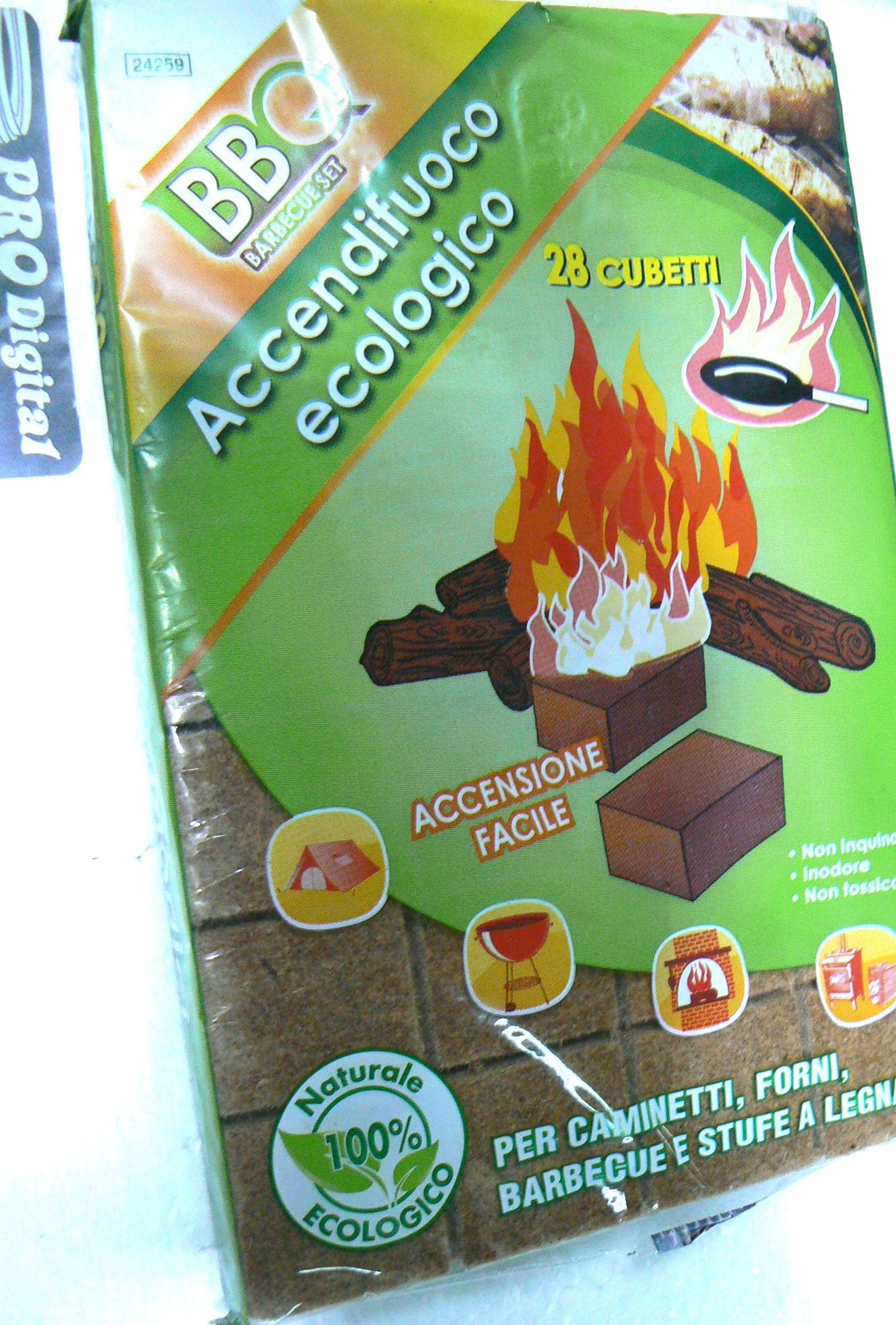Accendifuoco Ecologico 28 Cubetti (Pastiglie) A Base Di Legno E Olio Vegetale Per Barbecue E Camino - 3
