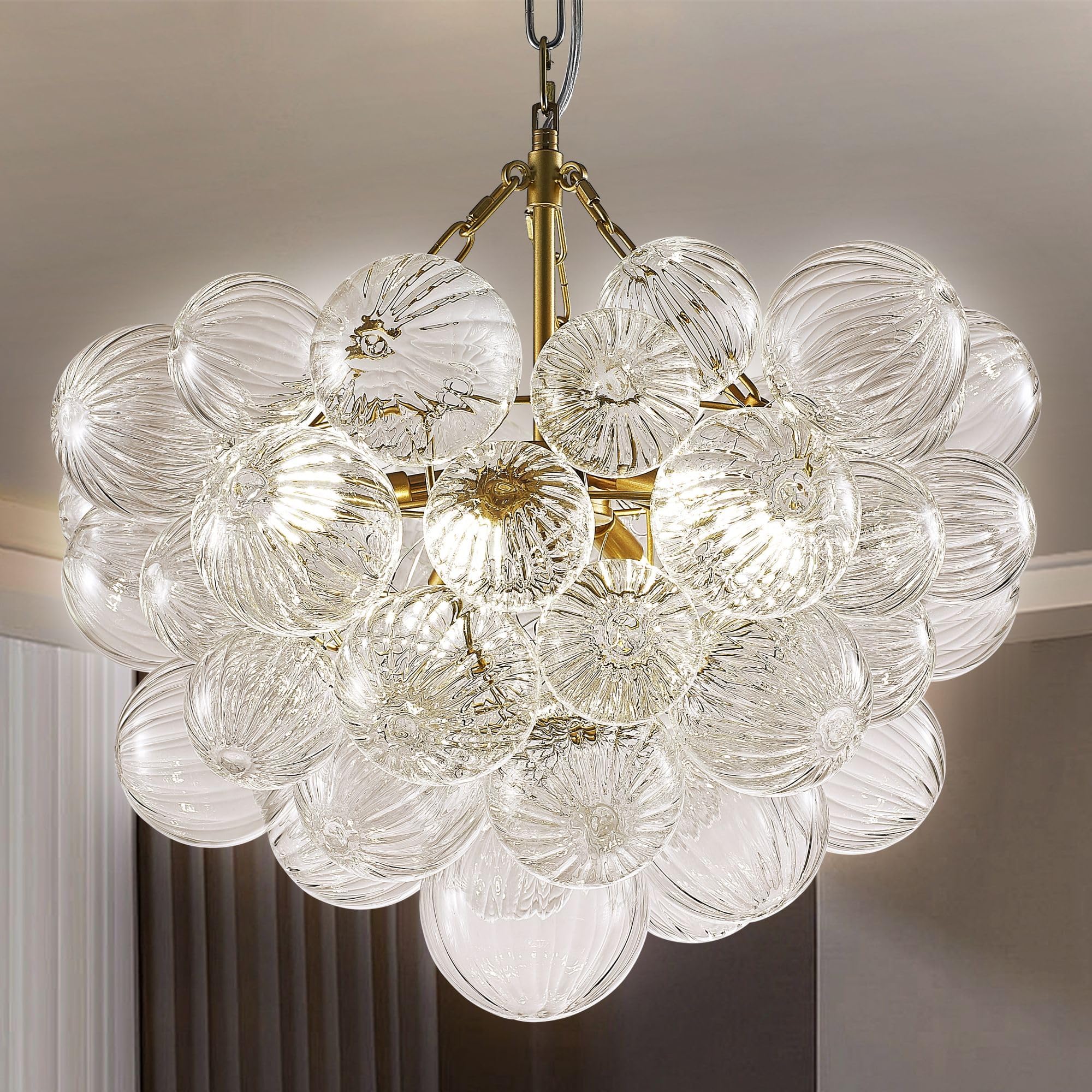 HYJAUSXB Modern Nordic Bubble Glass Chandelier with Gild Gold Finish Ideal for High Ceiling Entryways Bedrooms Studies and Restaurants.