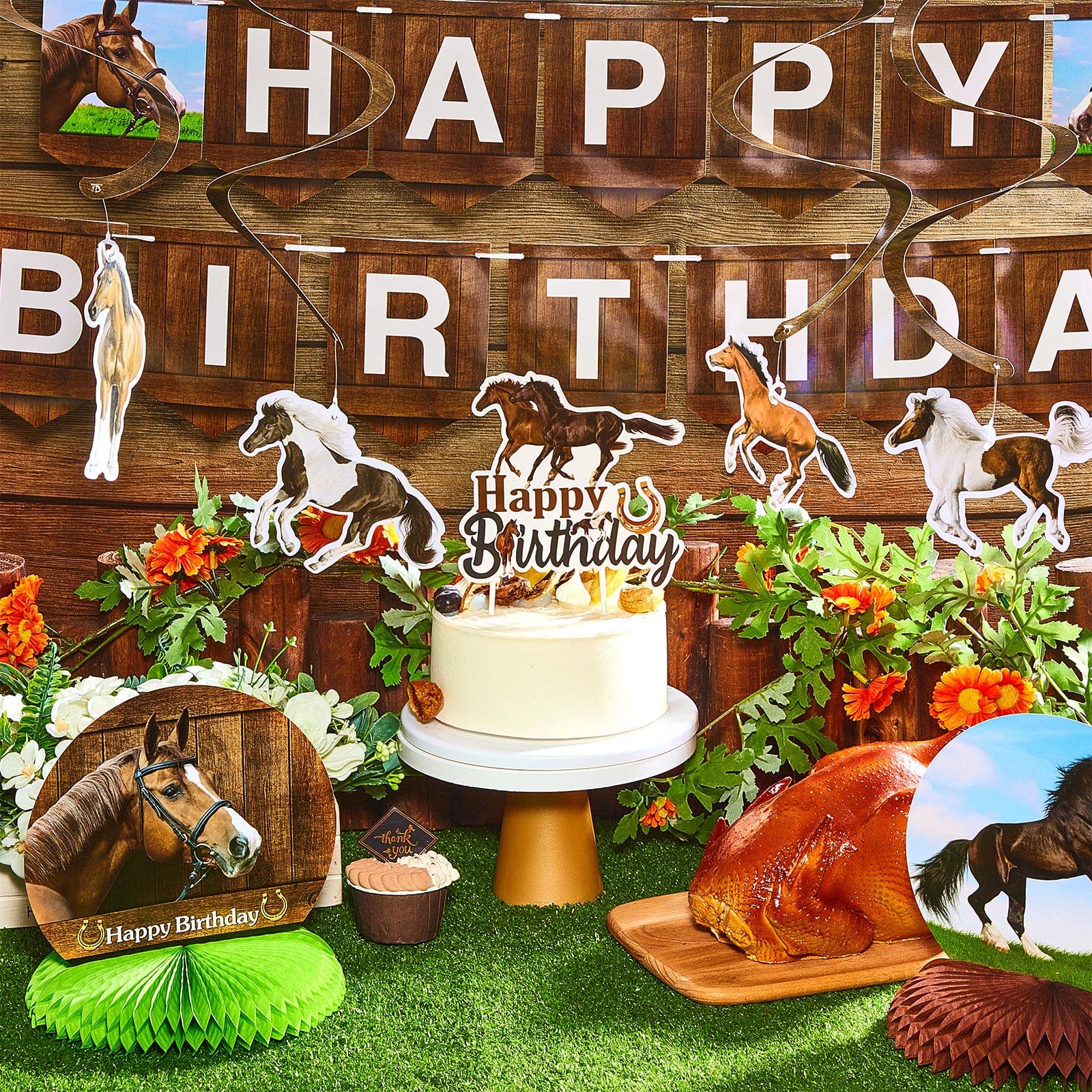 Decorazioni per feste di compleanno per ragazze, striscione di buon compleanno con cavallo rosa, striscione di buon compleanno a tema cavallo, forniture per feste di cowgirl occidentale