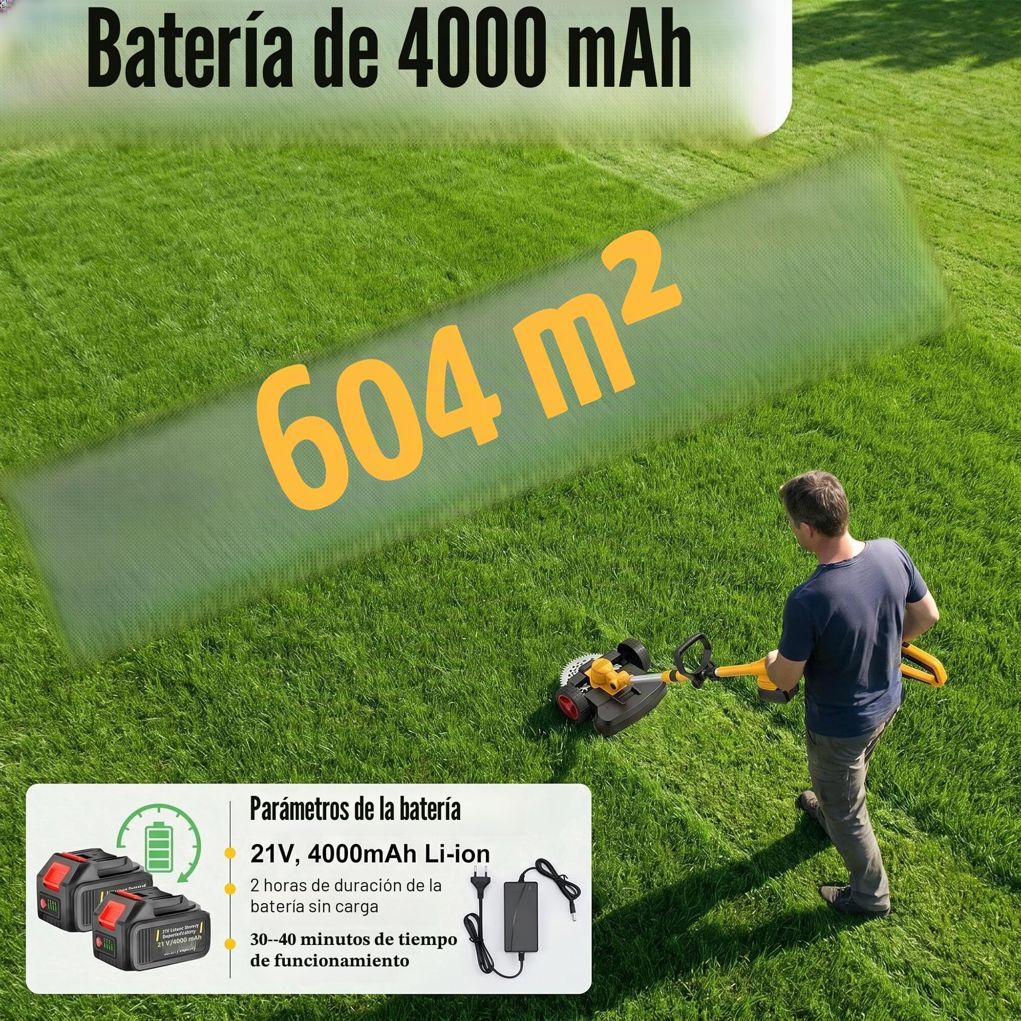 Fiutazge Desbrozadora Electrica Bateria 5 en 1,Plegable Ligero,Cortabordes Electrico Altura Ajustable con Ruedas,Desbrozadora Bateria Profesional, 2 Baterías 4.0Ah,para Malas Hierbas, Césped y Ramas