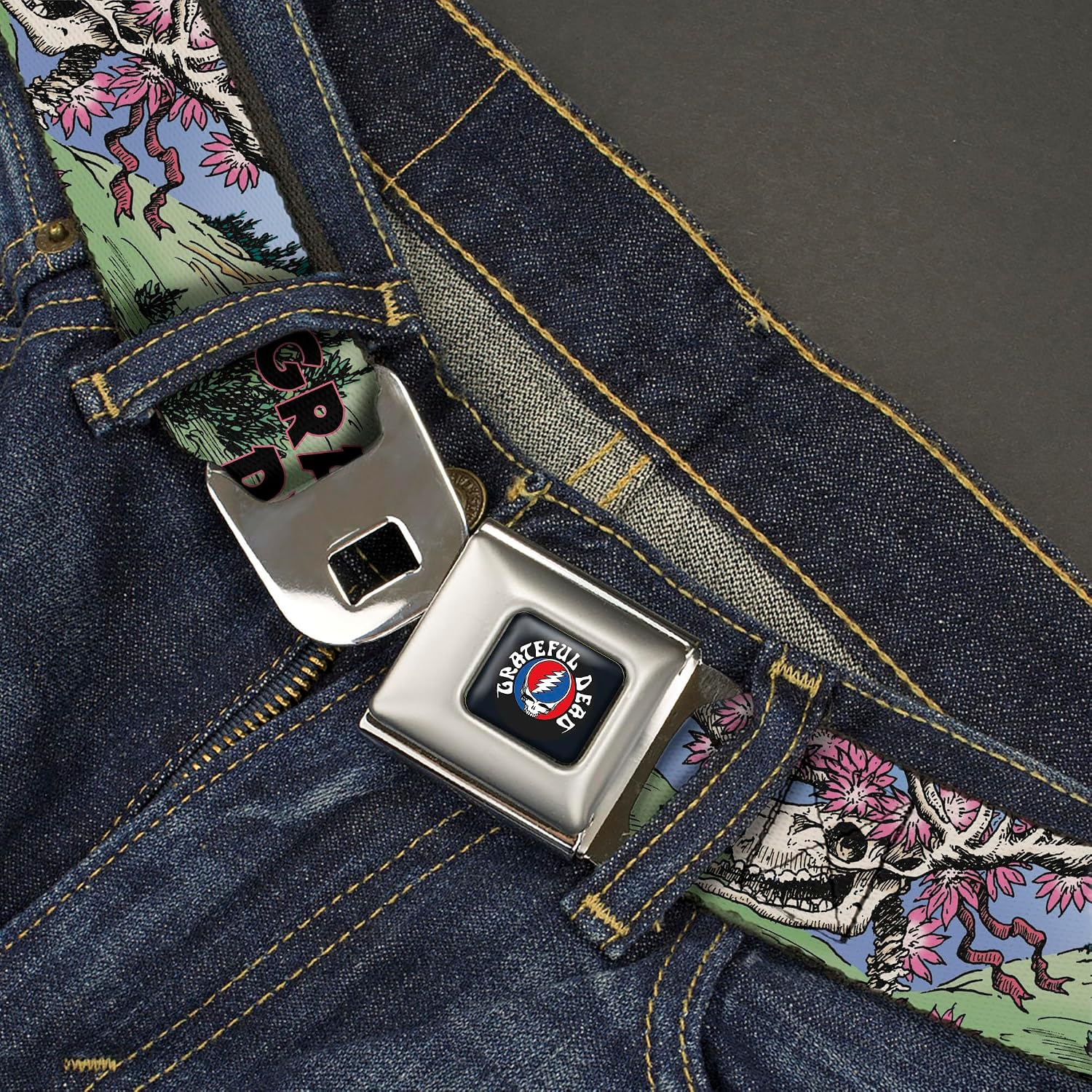 Grateful Dead Belt, Seatbelt Buckle Belt, Grateful Dead Dave'S Picks Volume Nine Montana Cover Art, Adjustable