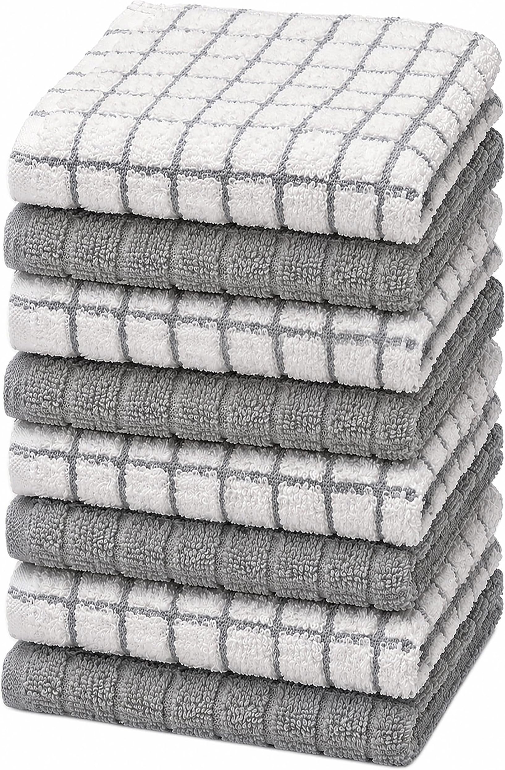Bumble Dish Cloths (8 Pack) | 12" x 12" | 100% Cotton Kitchen Towels | 405 GSM | Soft, Highly Absorbent & Durable Dish Towels for Kitchen | Gray