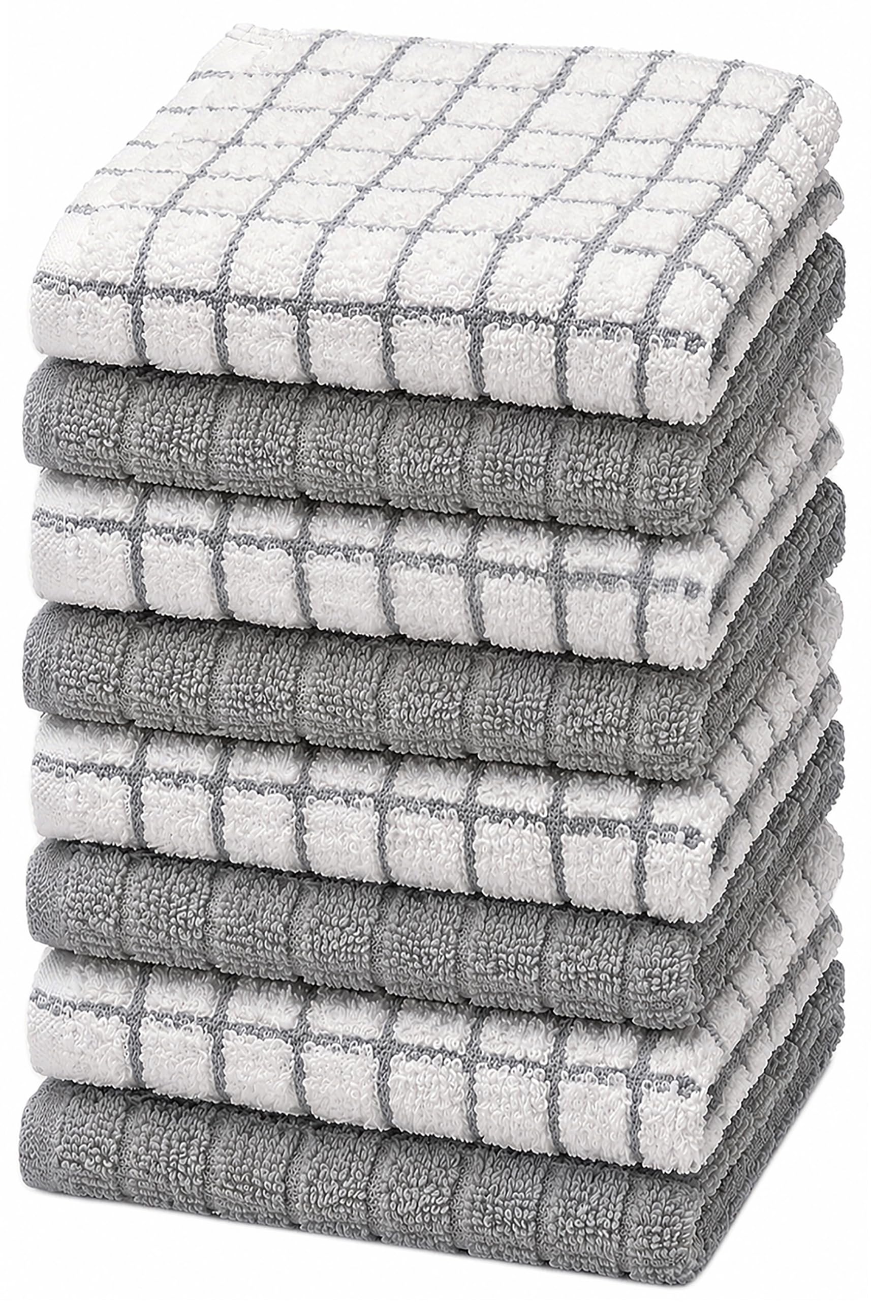 Bumble Dish Cloths (8-Pack), 100% Cotton Kitchen Towels, 12"x12" - Gray | 405 GSM | Soft, Highly Absorbent & Durable Dish Towels for Kitchen
