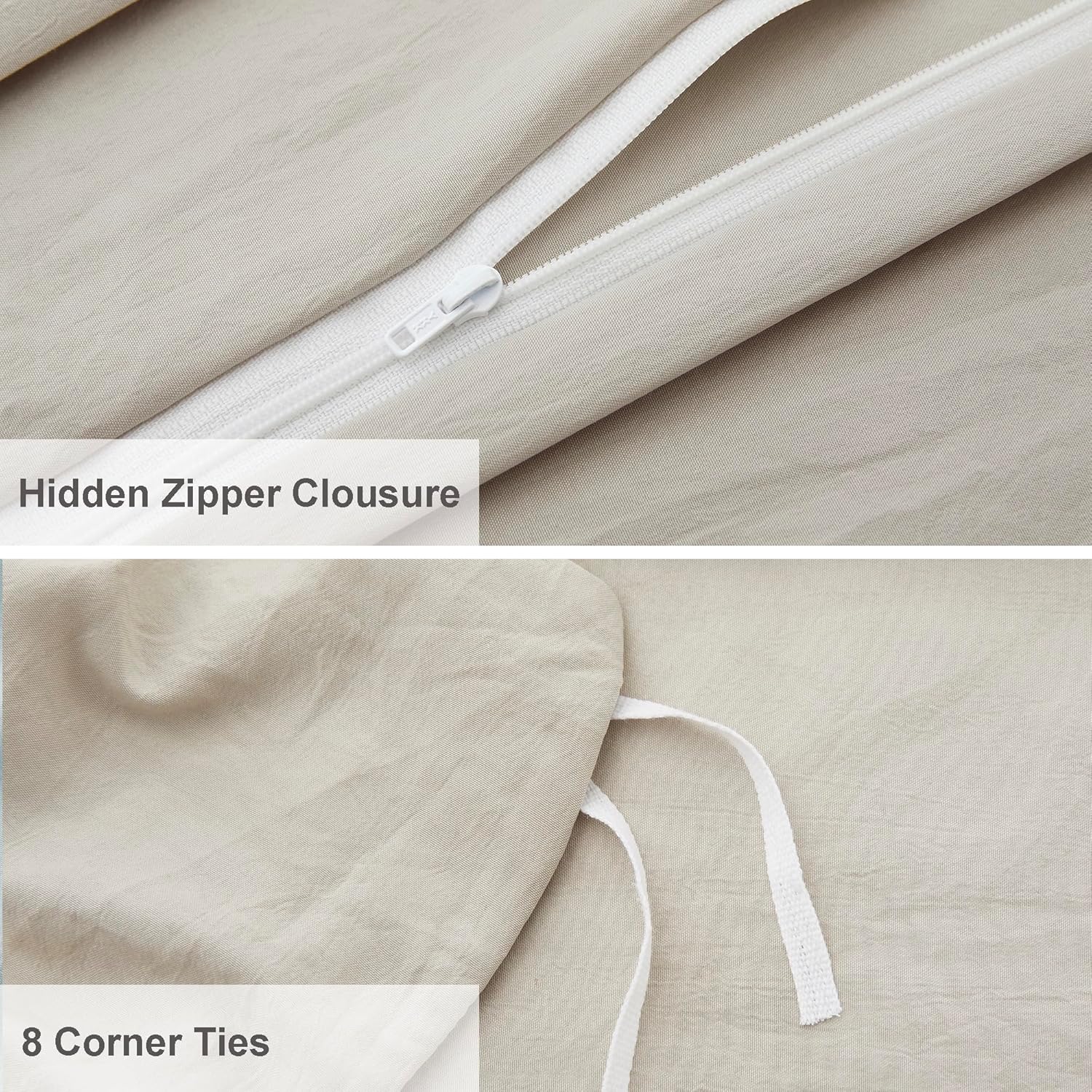 Oli Anderson Linen Grey Duvet Cover Queen Size - Pleated Queen Duvet Cover, 3PCS Soft and Breathable Textured Bedding Set with Zipper Closure(Linen,90"x90")