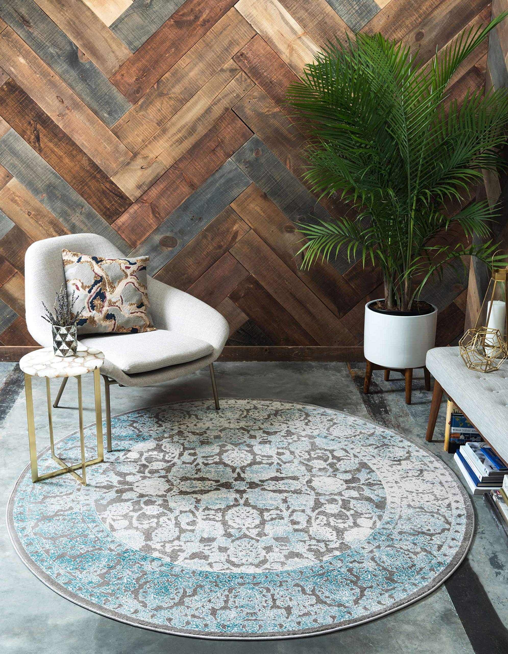 vintage アートラグ ヴィンテージラグマット（2畳：グレー/ブルー）ミックスカラー[185×185