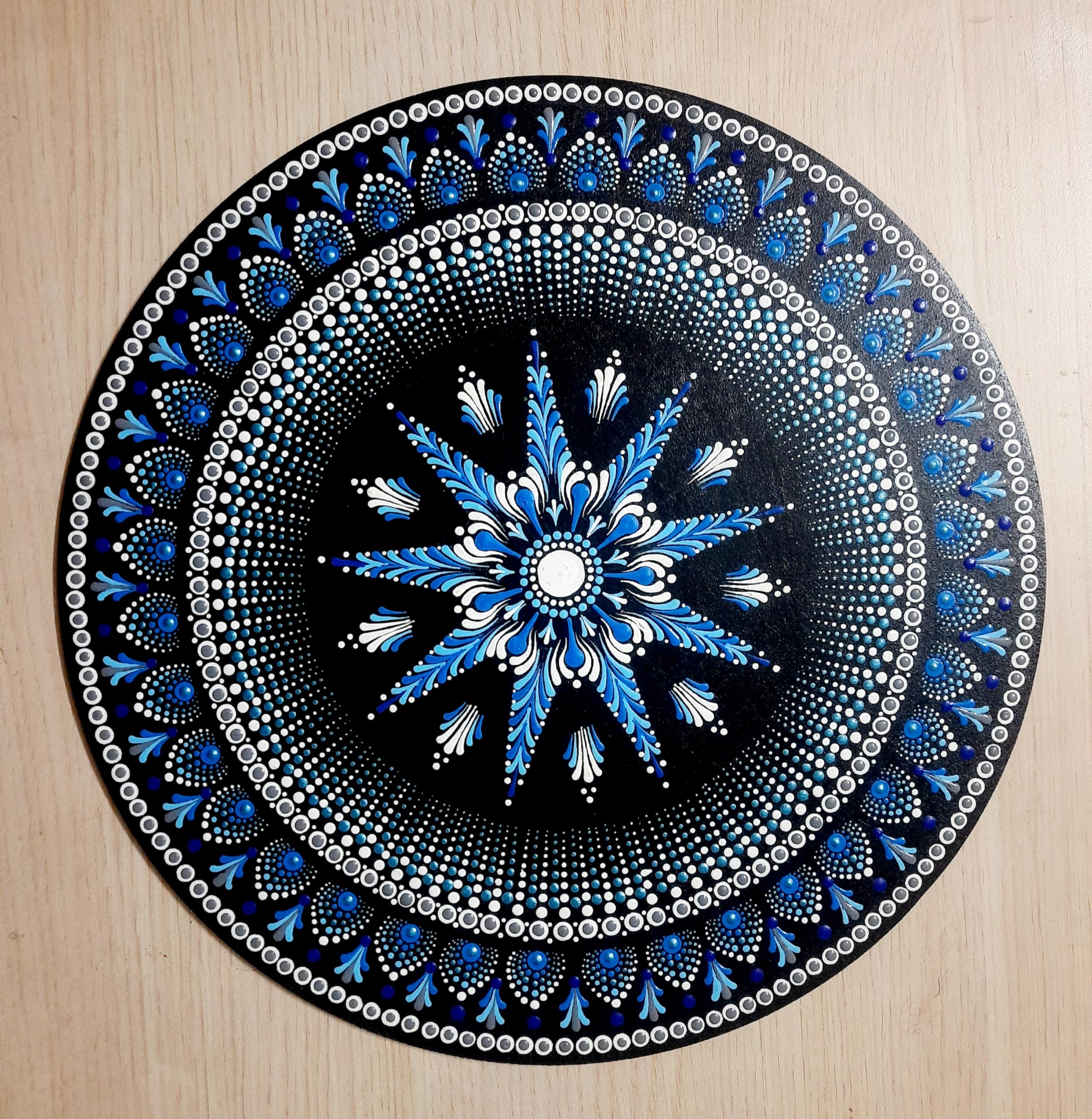 Amrita Creation Mandala Art - Acrylic Paint on MDF Board - 12 Inch Round Wall Art for Living Room