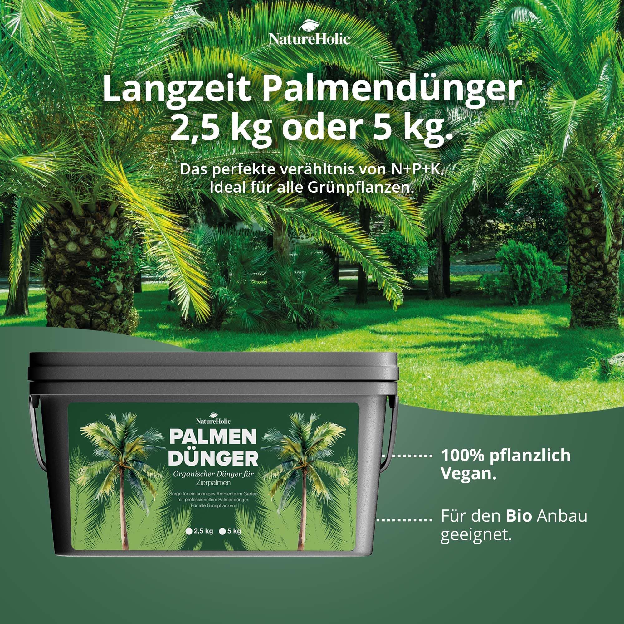 NatureHolic | Palmendünger | Pellet Volldünger für Grünpflanzen | Für Hanfpalme & Garten | Organischer NPK Dünger | 2.5 kg