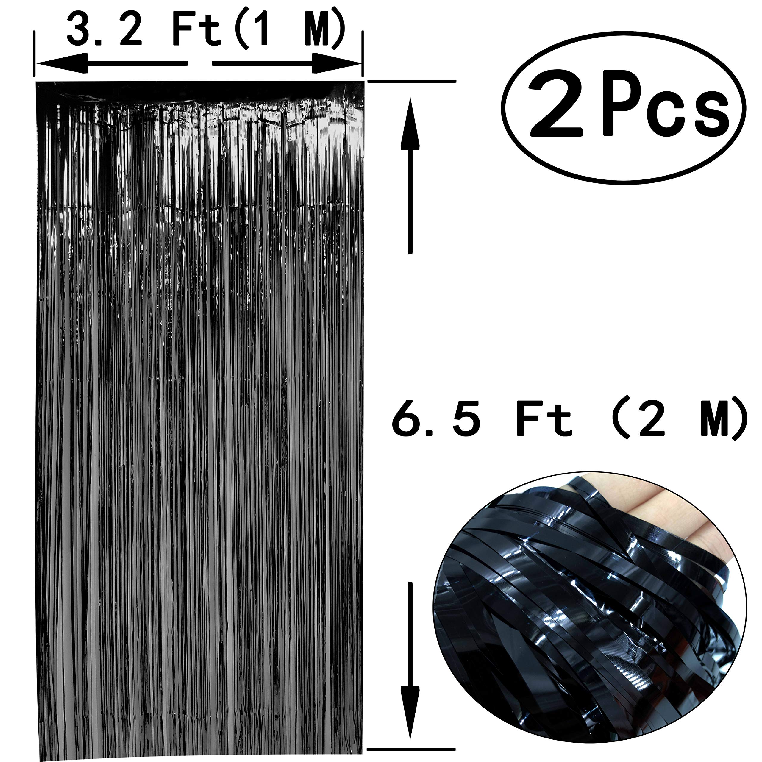 Cortinas de flecos de papel de aluminio negro metálico, cortinas de flecos de papel de aluminio de oropel para feliz cumpleaños, baby shower, jubilación, despedida de soltera, Halloween, Año Nuevo