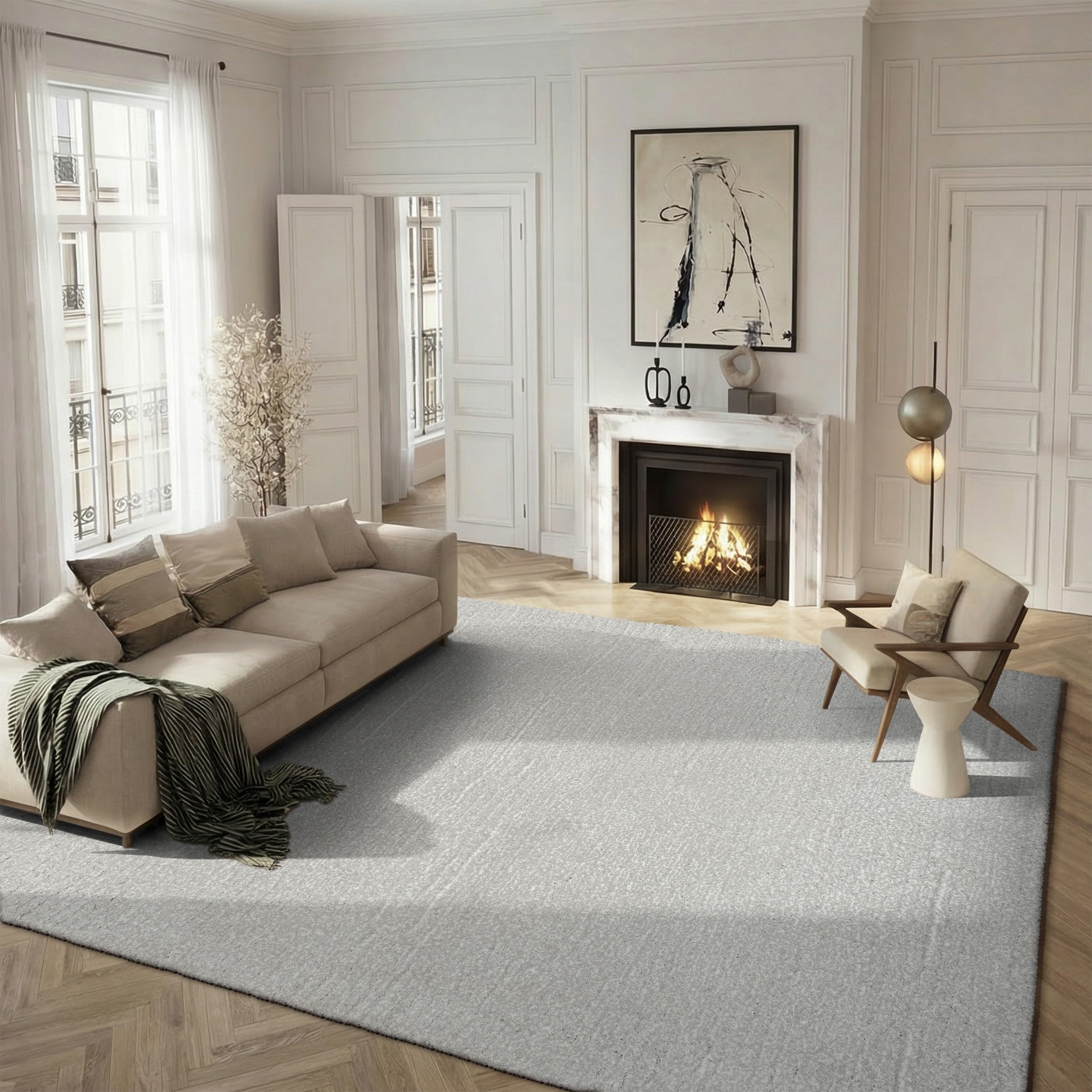 SAFAVIEH (サファビア)プラッシュエリアラグ アイボリー/グレー Amazon.com: SAFAVIEH Ultimate Shag Collection 8' x 10' Silver