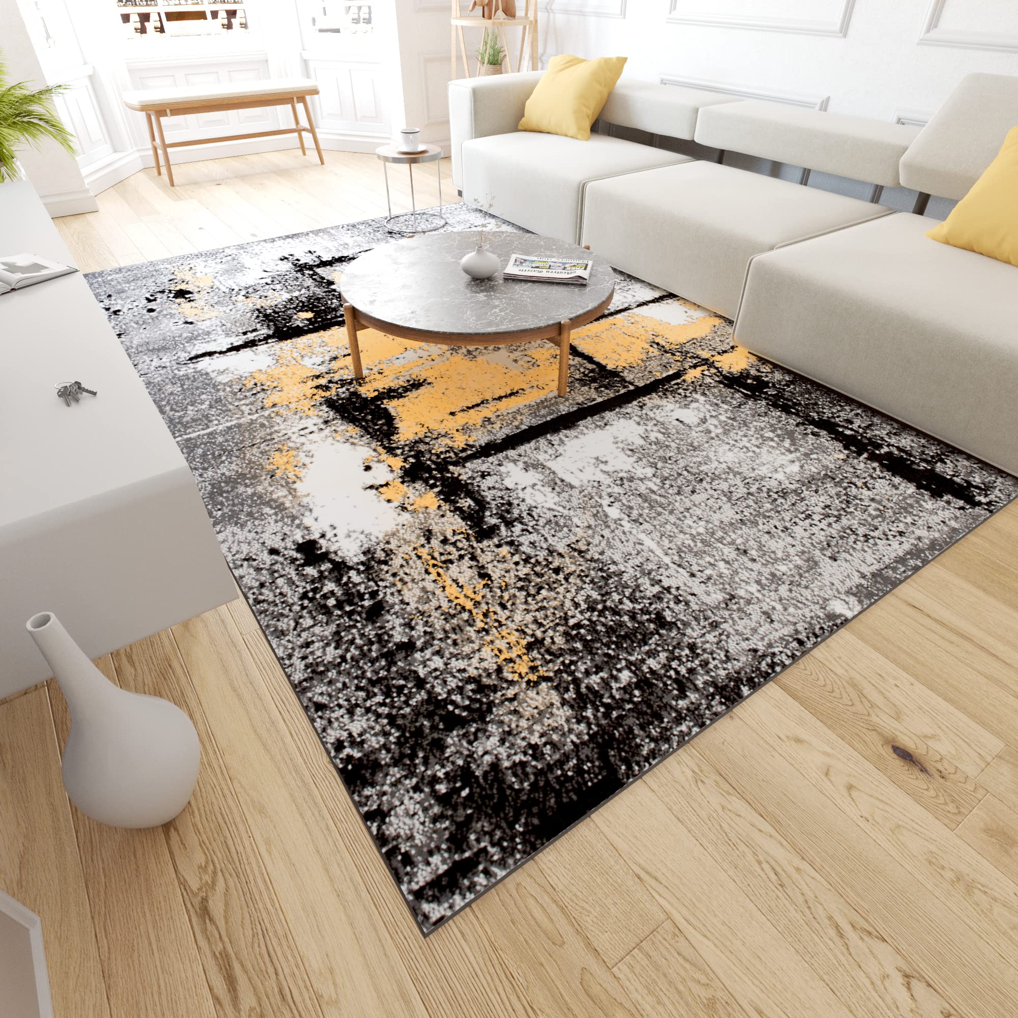 Mazovia Groß Teppich Wohnzimmer 250x350cm Anthrazit Grau Abstrakt Weich