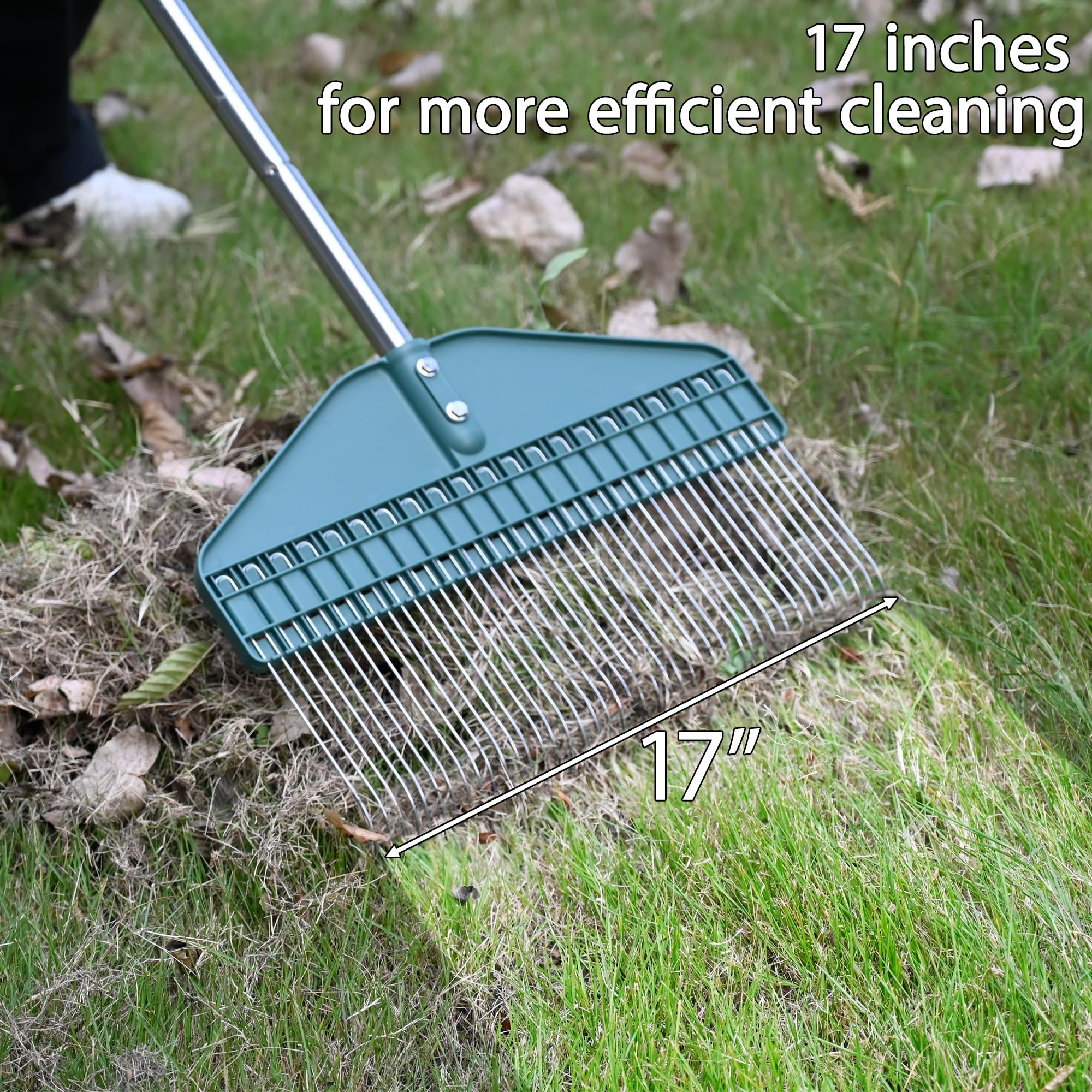 YEELOR Grabie do trawnika, grabie na liście, grabie ogrodowe z główką 43 cm, uchwyt ze stali nierdzewnej 168 cm, na podwórko, trawnik, krzew, grządki ogrodowe, domek dla drobiu