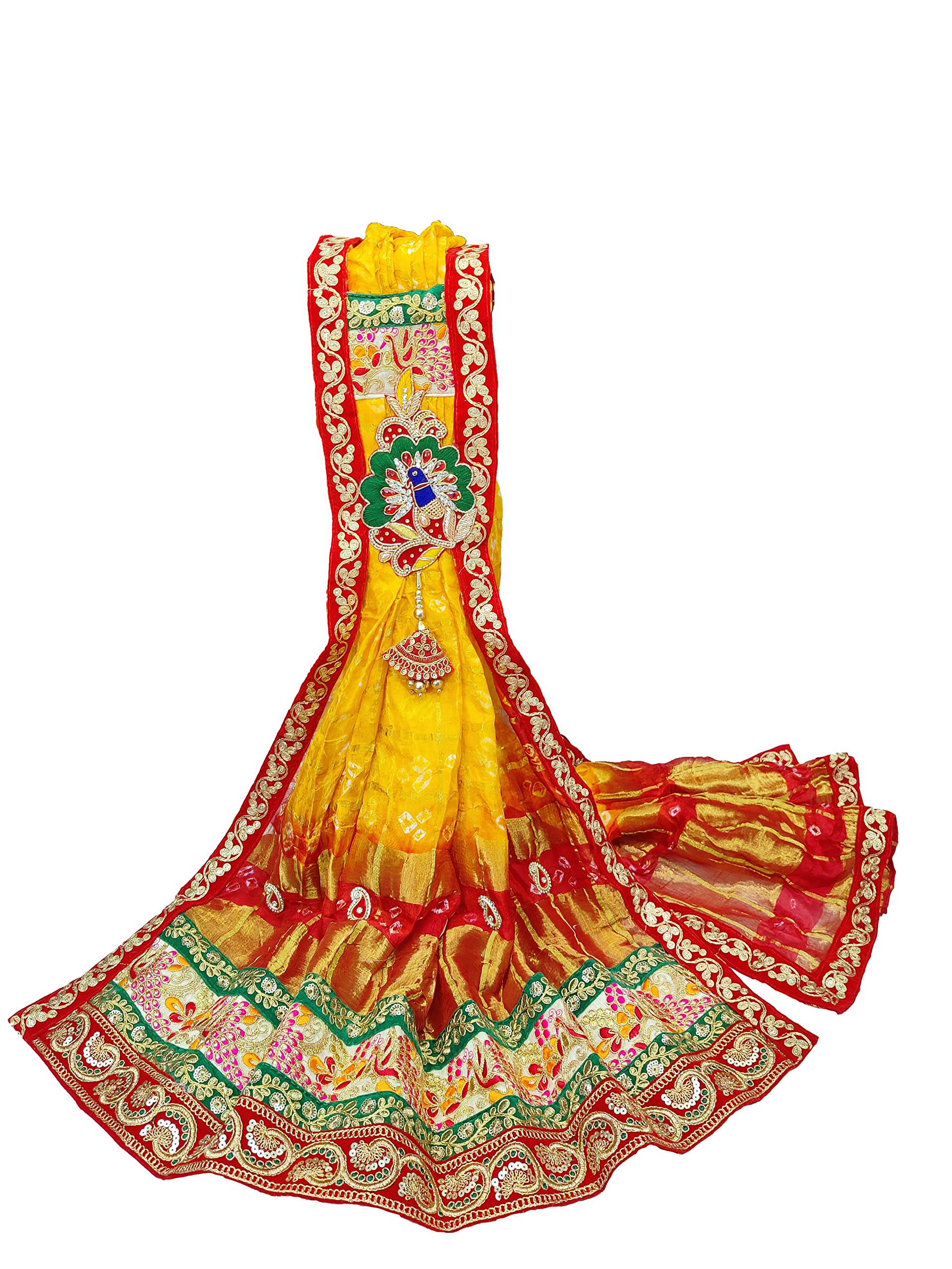 RANISATIYA Marwadi Rajasthani Bandhani Plated Stole-Set Pallhu Odhana Pure Ghatchola Fabric Chunri, Piliya & Pomcha