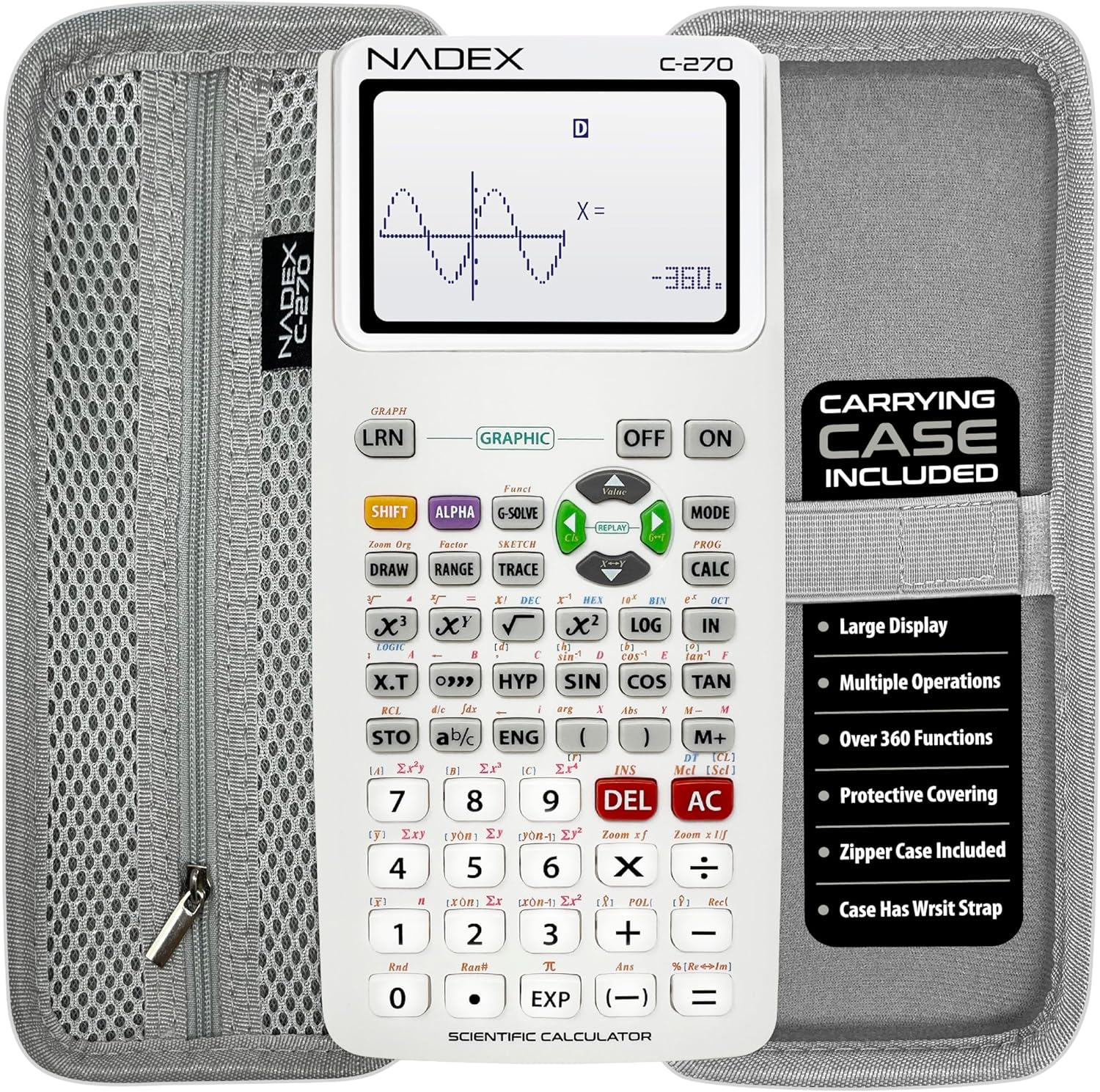 Scientific Calculator with Graphing, Includes Carrying Case, for College and High School Students, Calculus, Algebra, Geometry, Trigonometry, Statistics, Physics, Chemistry, White