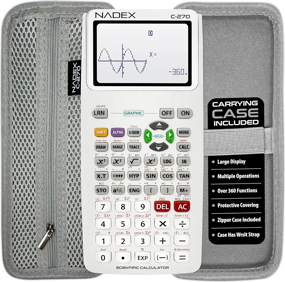 Calculadora científica com gráficos, inclui estojo de transporte, para estudantes universitários e secundários, cálculo, álgebra, geometria, trigonometria, estatística, física, química, branca
