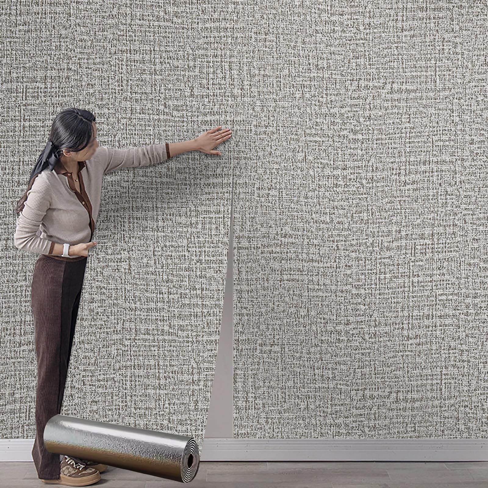 Anttyscar 2Roll Self Adhesive Thermal Insulation Wallpaper - Grey Textured, 3mm Thick Wall Insulation Panels Thermal Wallpaper Stickers for Living Rooms - Thermal Wallpapers for Cold Walls — image 1