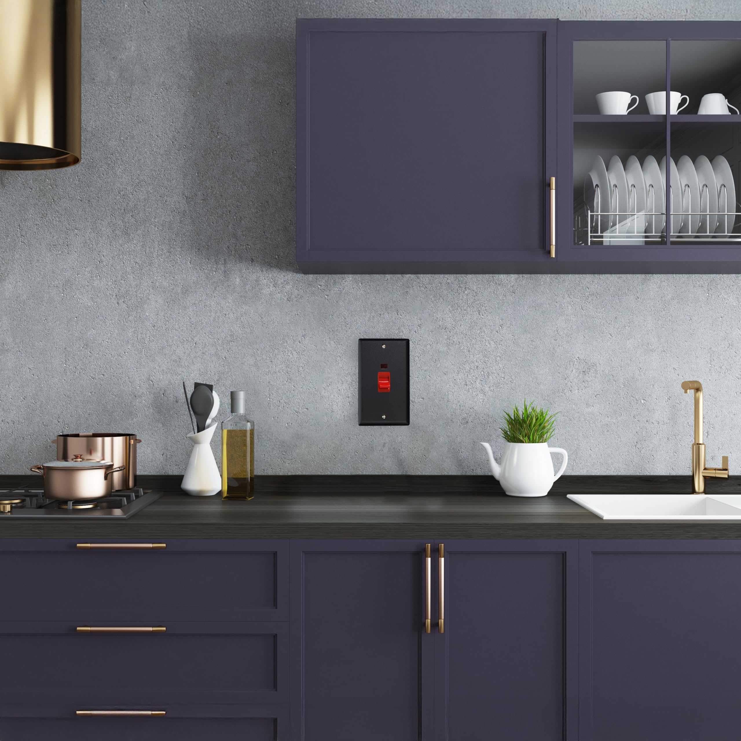 Varilight Vertical Cooker Switch with Neon - Urban/Vogue Matt Black with Red Insert, XY45N.MB, 150x91x35mm - Image 2