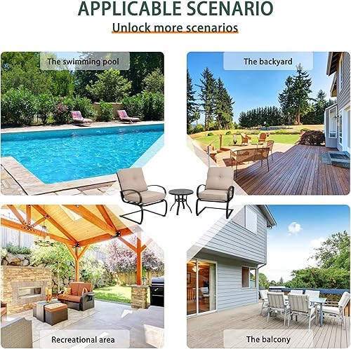 Miniatura 6 de Shintenchi Sillas de movimiento de resorte de metal y mesa redonda de café, juego de 3 piezas para patio al aire libre, sillas de asiento de hierro