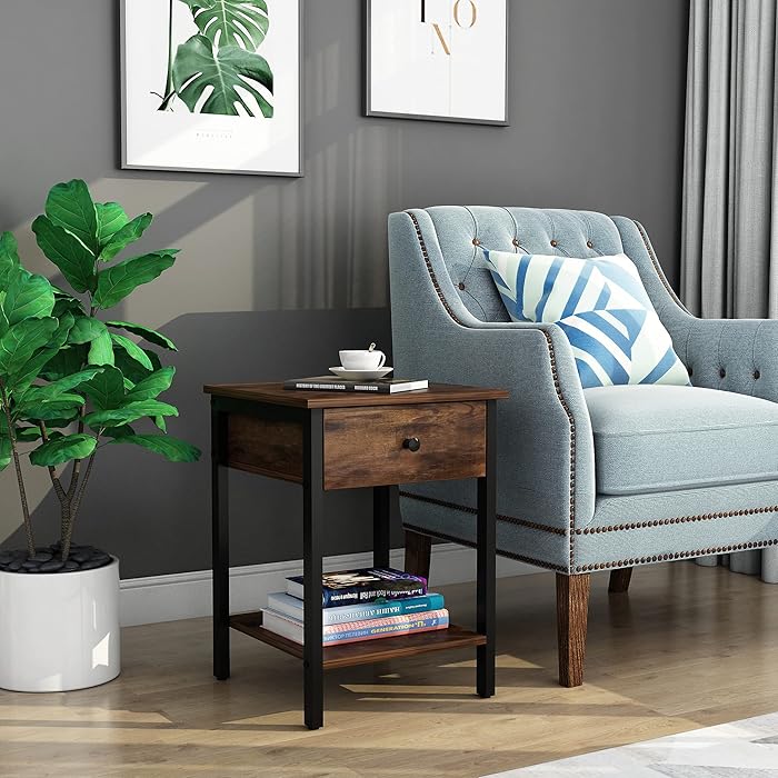 Buy RAAMZO Nightstand, End Table, Side Table with Drawer and Lower