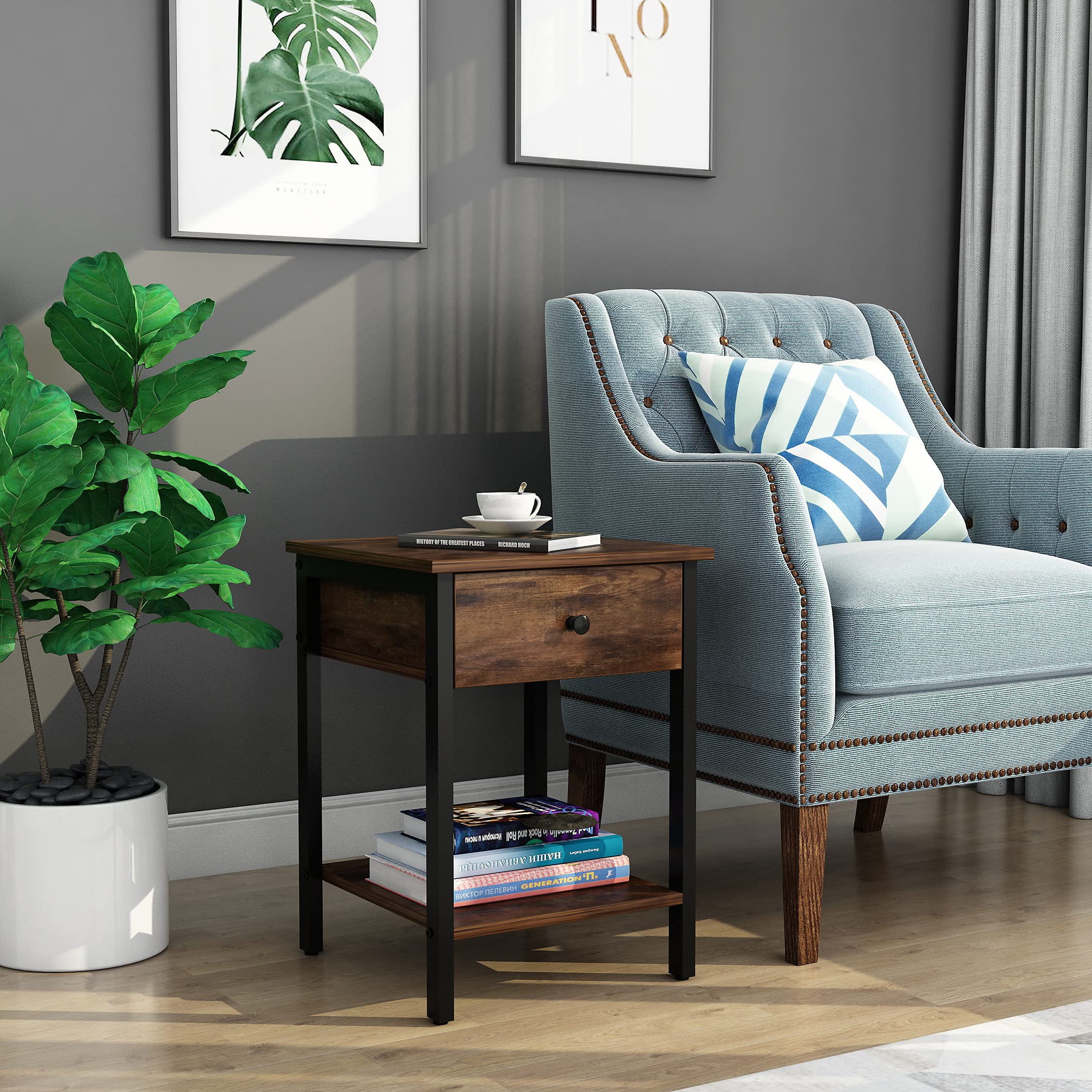 Buy RAAMZO Nightstand, End Table, Side Table with Drawer and Lower