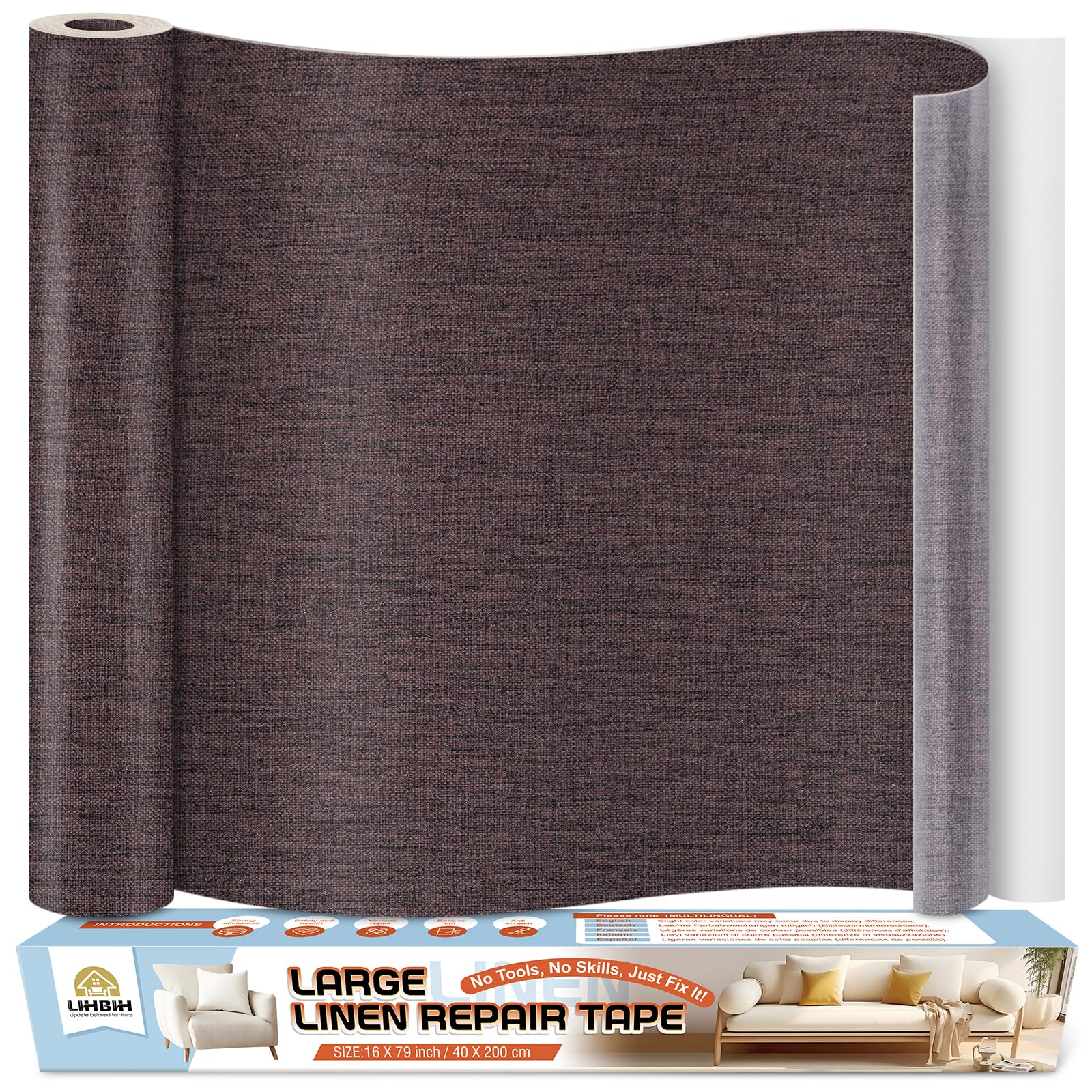 Flicken Selbstklebend Stoff Reparaturset, 40x200 cm Selbstklebender Stoff Flicken Leinen Reparatur Patch, Leinenstoff Patches Selbstklebend für Sofas, Autositze, Bootssitze, Bürostühle, Dunkelbraun